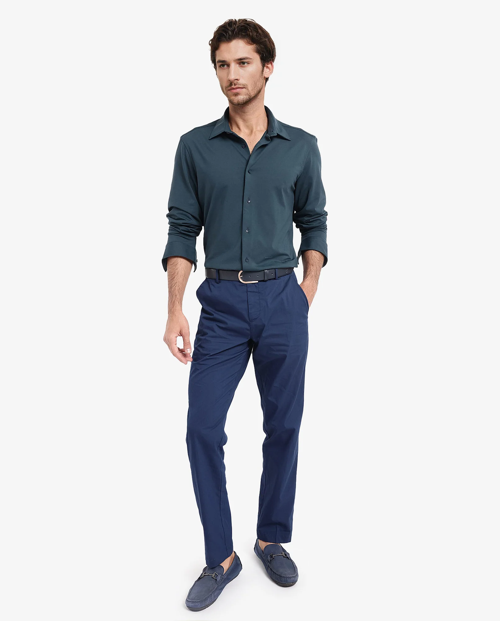 Rare Rabbit Men's Flyknit Teal Cotton Plain Regular Fit Full Sleeve Collared Shirt - Image 2