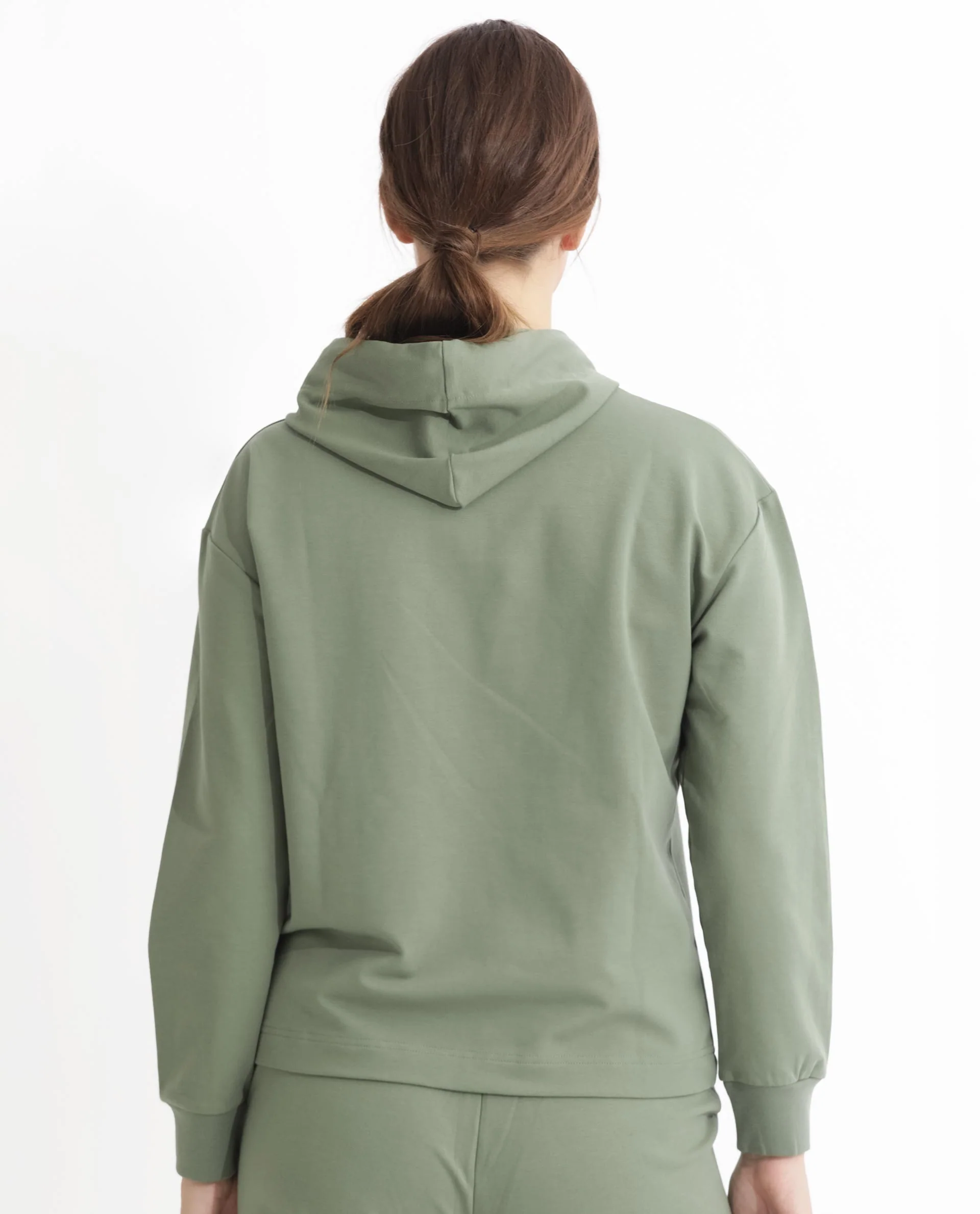 Rareism Women's Flynn Dusky Green Cotton Blend Hooded Plain Regular Fit Sweatshirt - Image 10