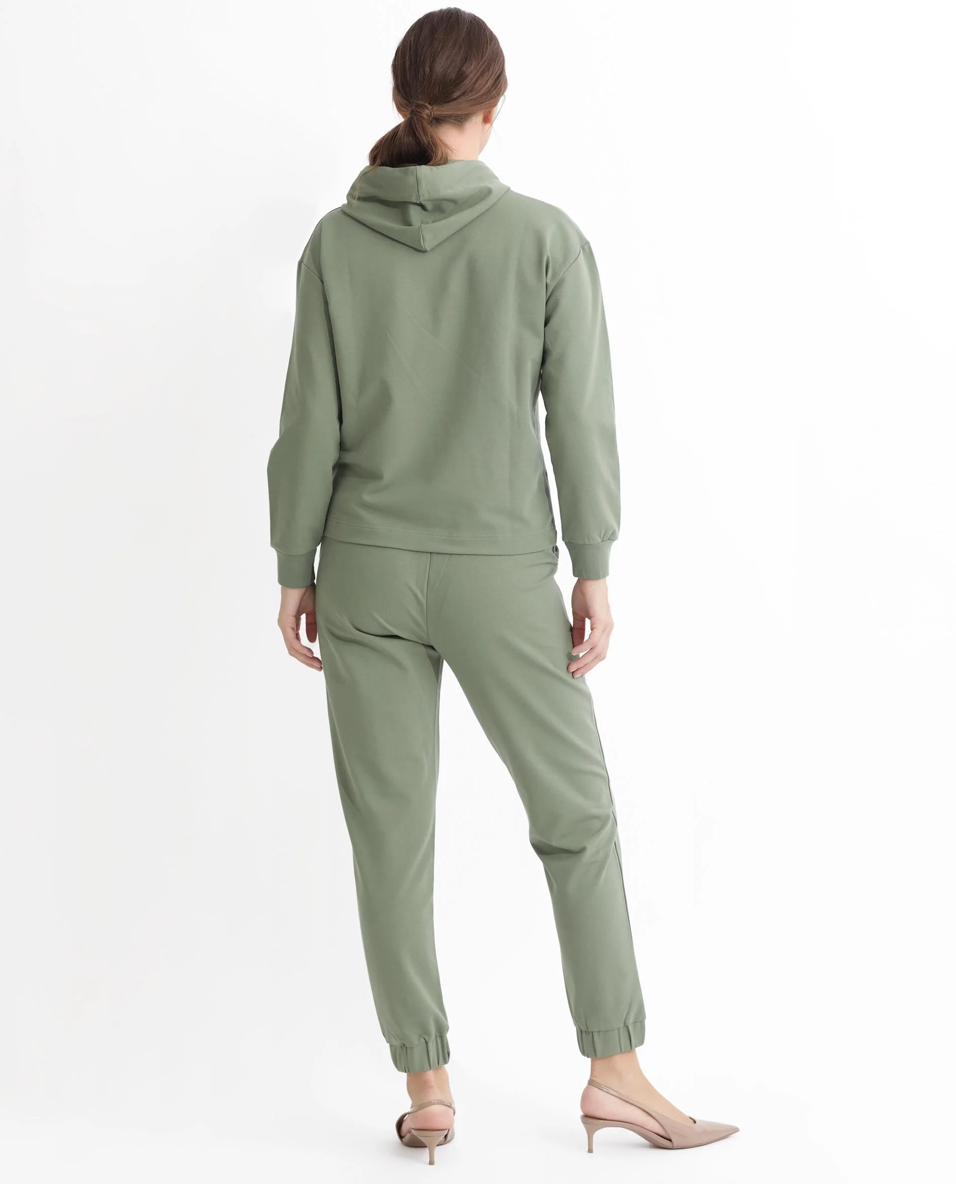 Rareism Women's Flynn Dusky Green Cotton Blend Hooded Plain Regular Fit Sweatshirt - Image 11