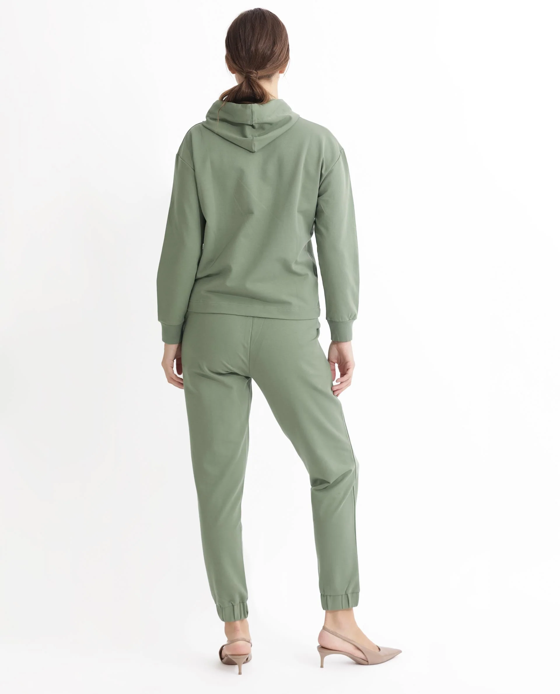 Rareism Women's Flynn Dusky Green Cotton Blend Hooded Plain Regular Fit Sweatshirt - Image 12