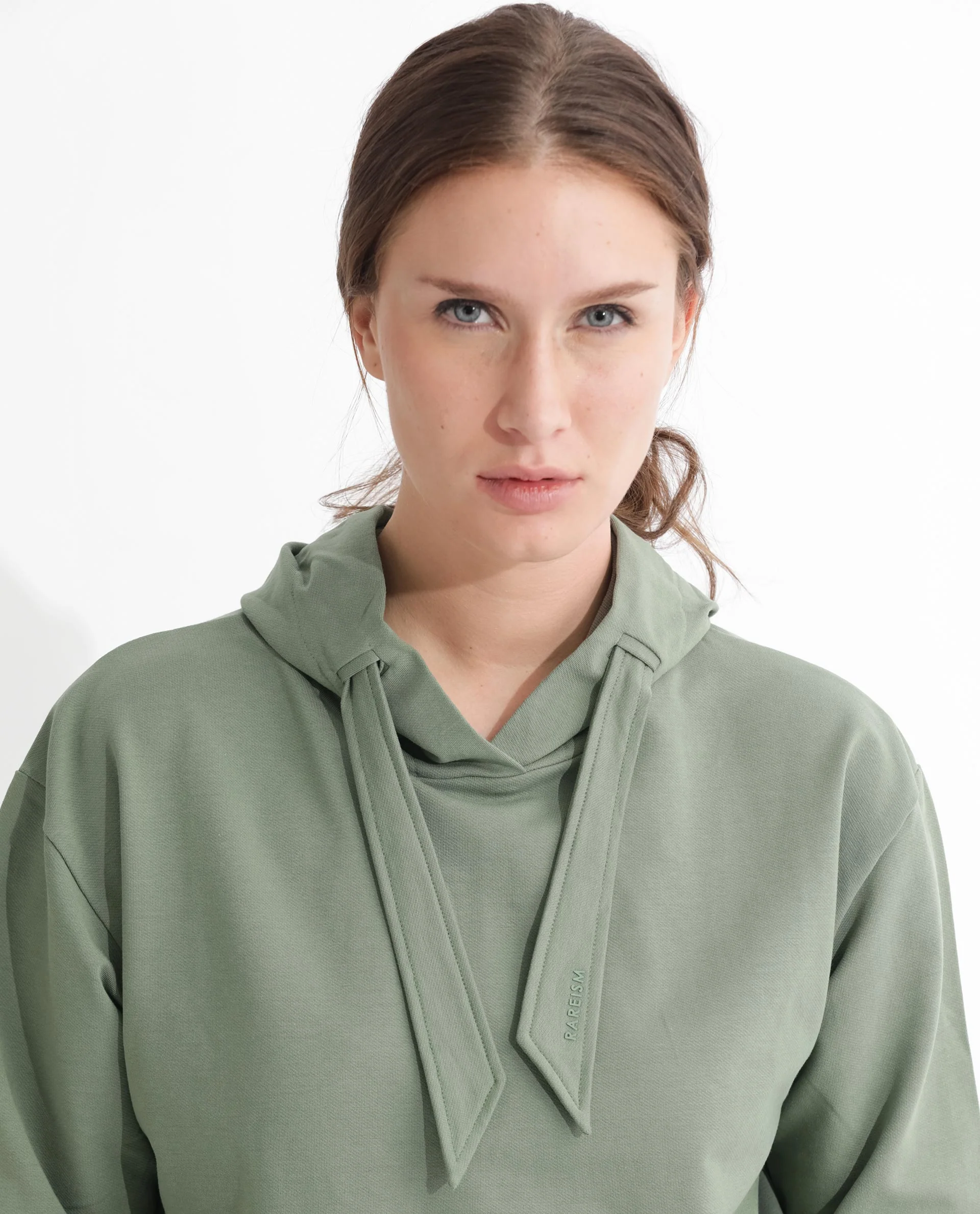 Rareism Women's Flynn Dusky Green Cotton Blend Hooded Plain Regular Fit Sweatshirt - Image 5