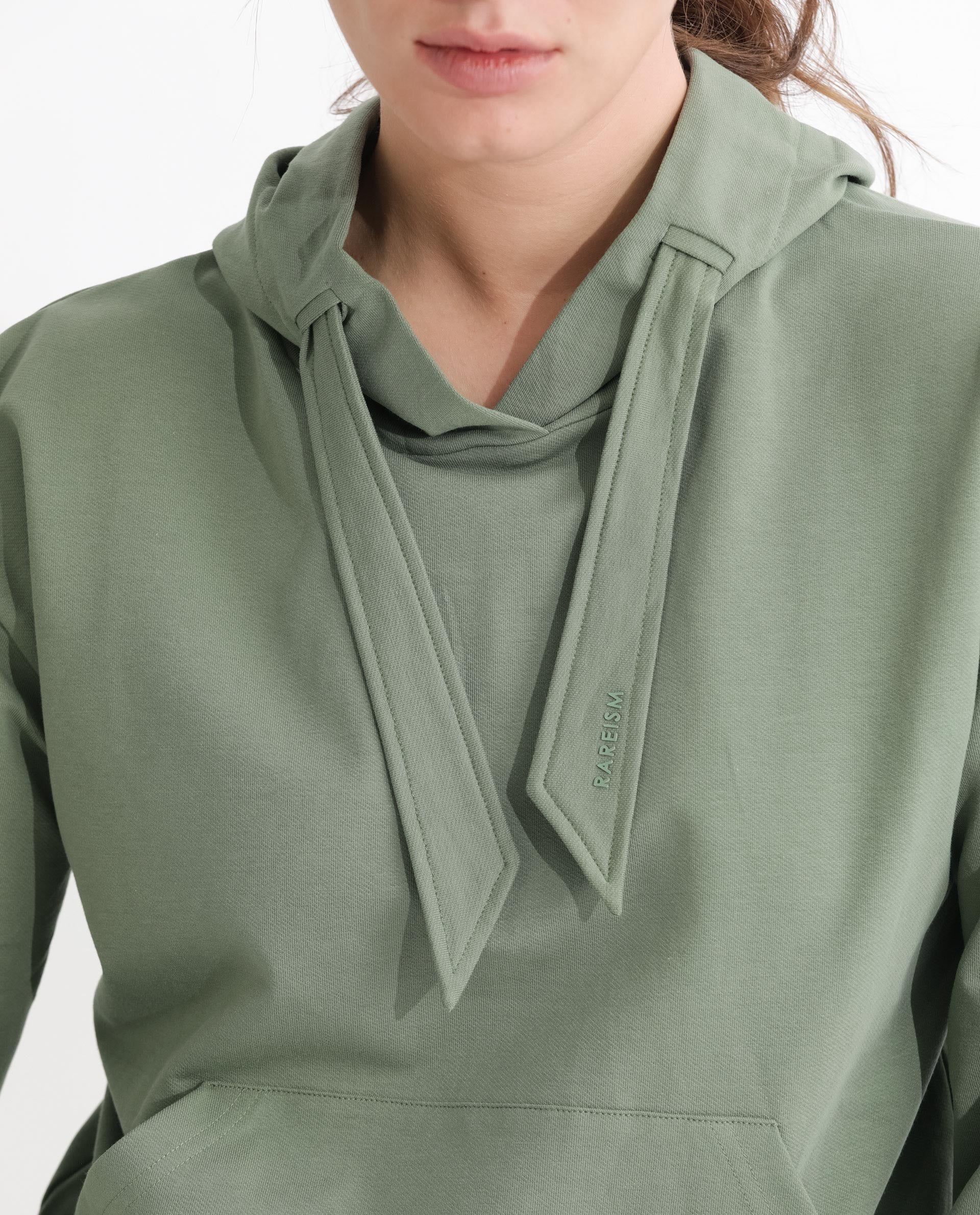 Rareism Women's Flynn Dusky Green Cotton Blend Hooded Plain Regular Fit Sweatshirt - Image 6