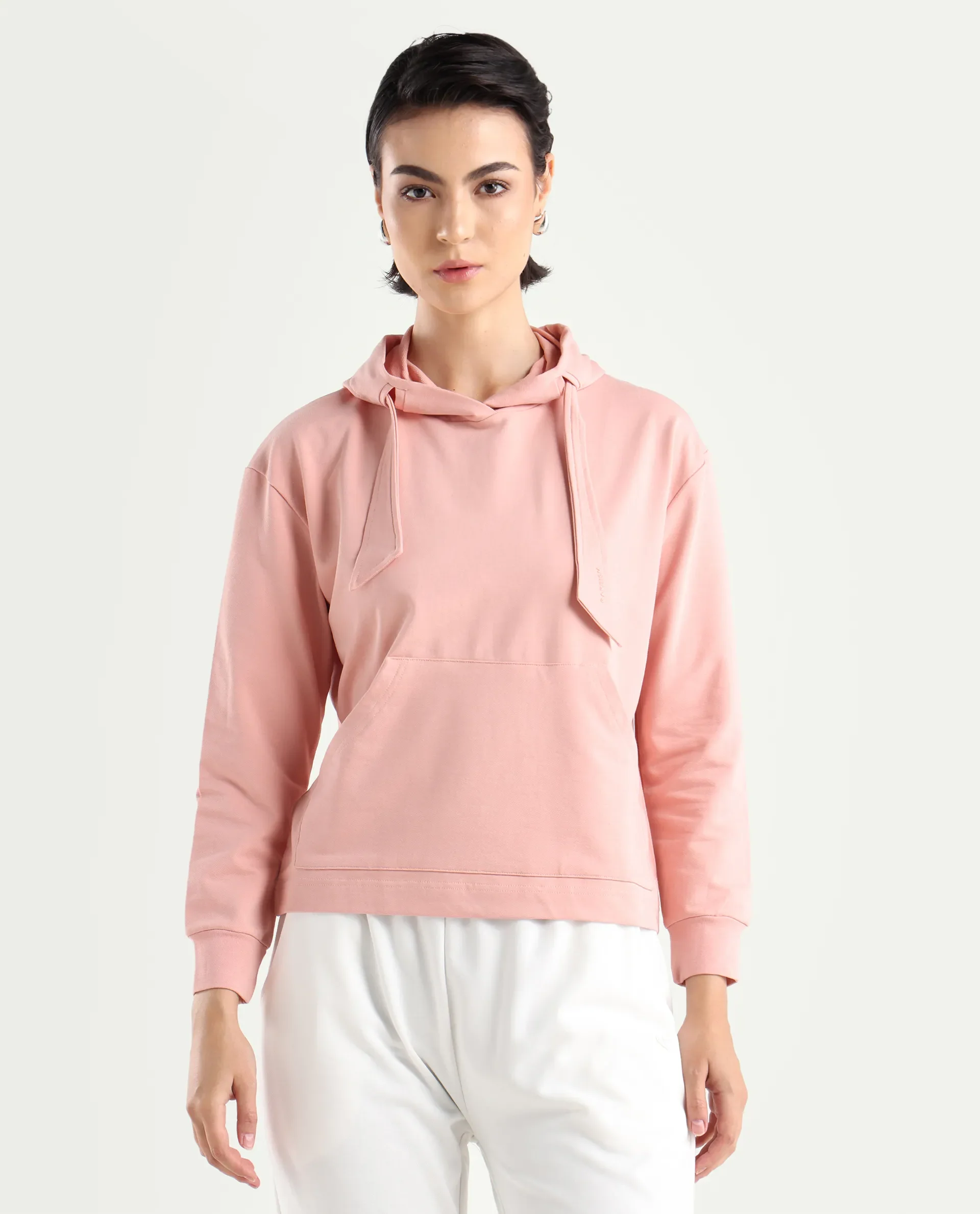 Rareism Women's Flynn Light Orange Cotton Blend Hooded Plain Regular Fit Sweatshirt - Image 3