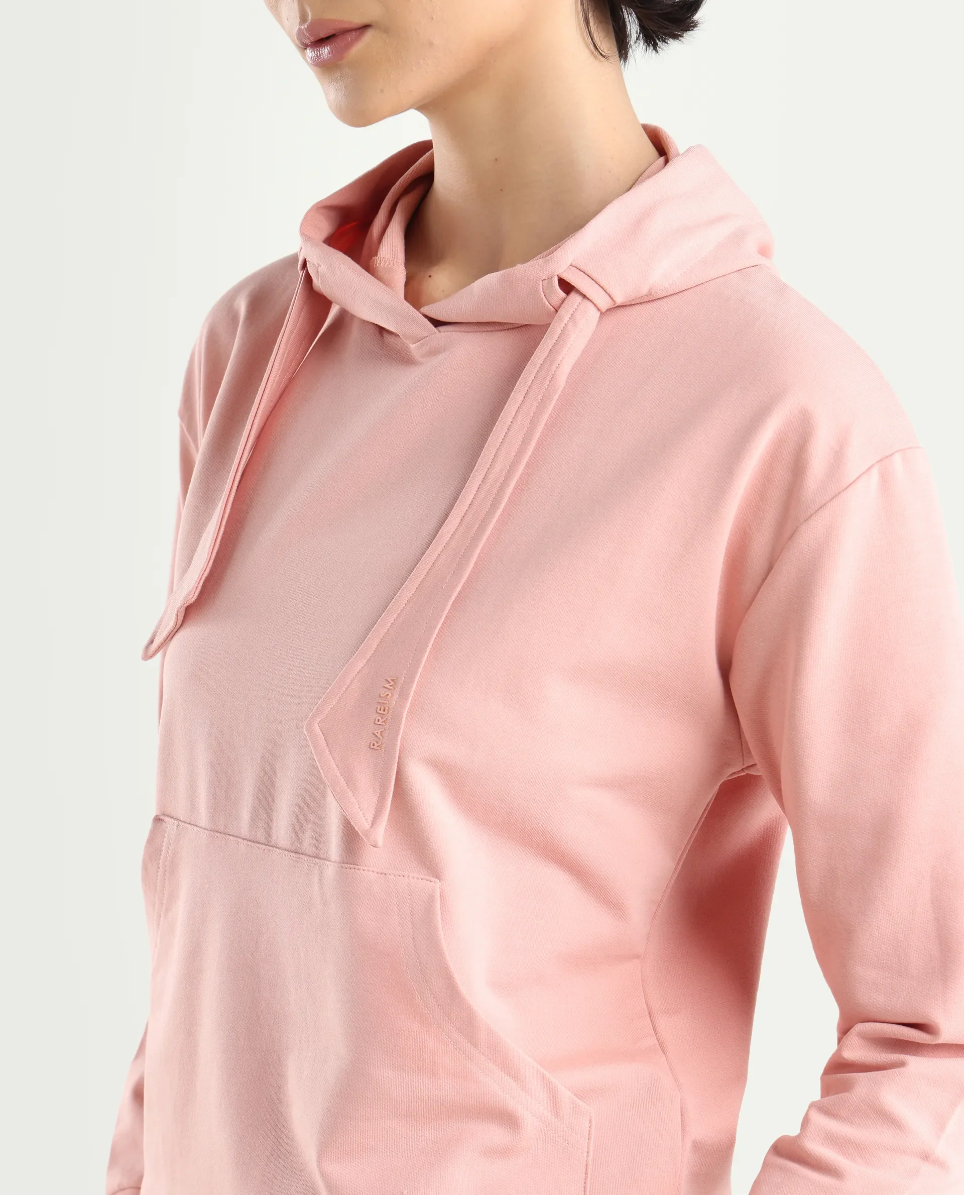 Rareism Women's Flynn Light Orange Cotton Blend Hooded Plain Regular Fit Sweatshirt - Image 4