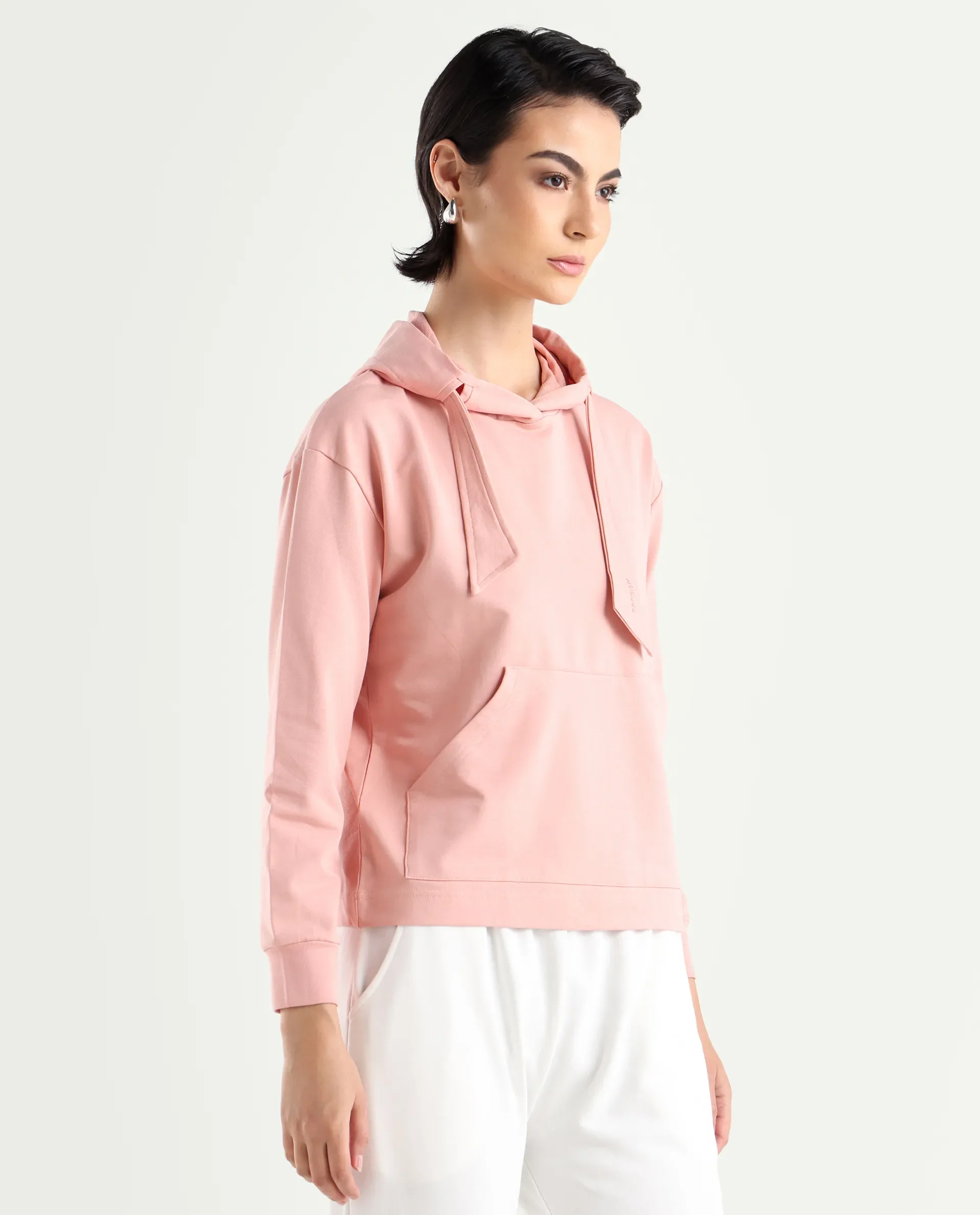 Rareism Women's Flynn Light Orange Cotton Blend Hooded Plain Regular Fit Sweatshirt - Image 5