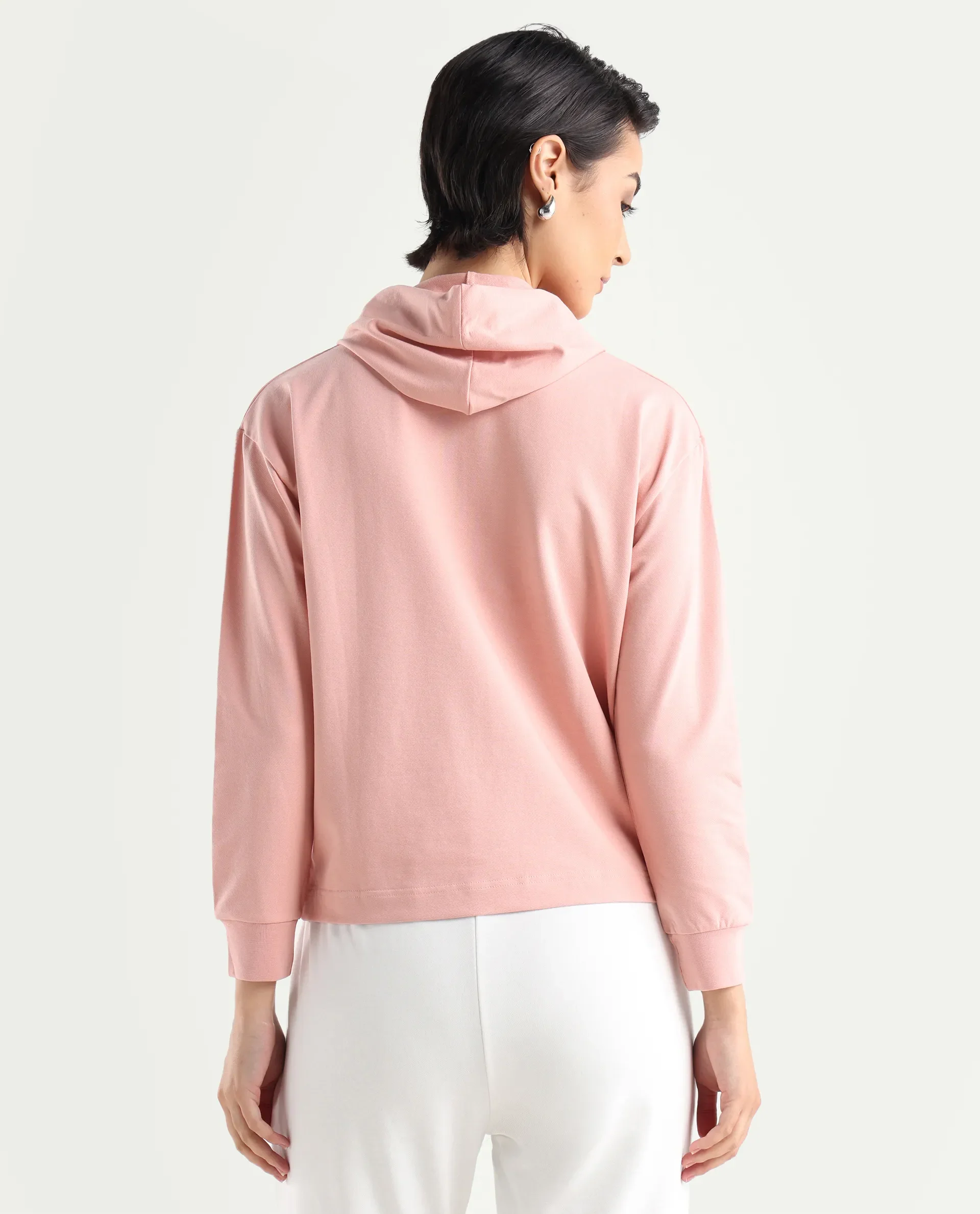 Rareism Women's Flynn Light Orange Cotton Blend Hooded Plain Regular Fit Sweatshirt - Image 7