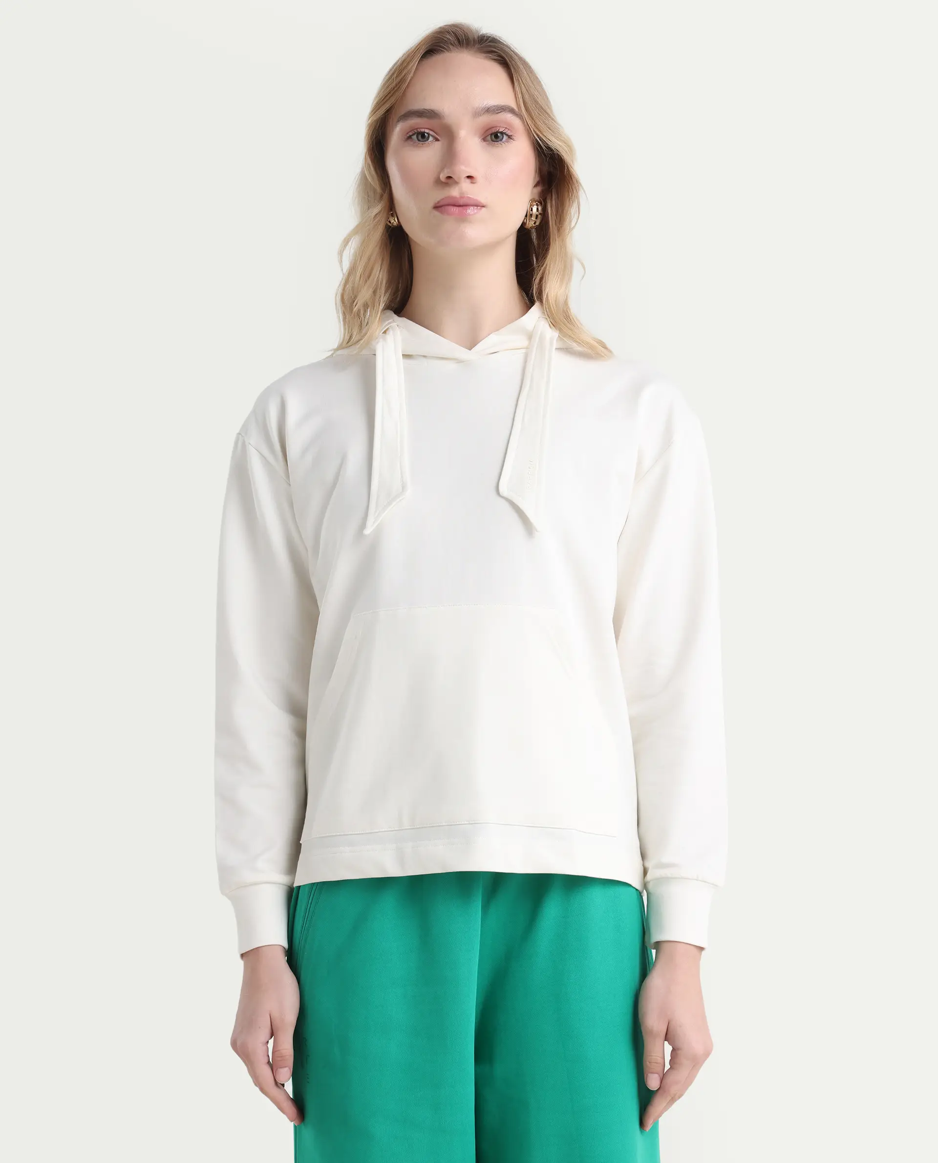 Rareism Women's Flynn Off White Cotton Blend Hooded Plain Regular Fit Sweatshirt - Image 3