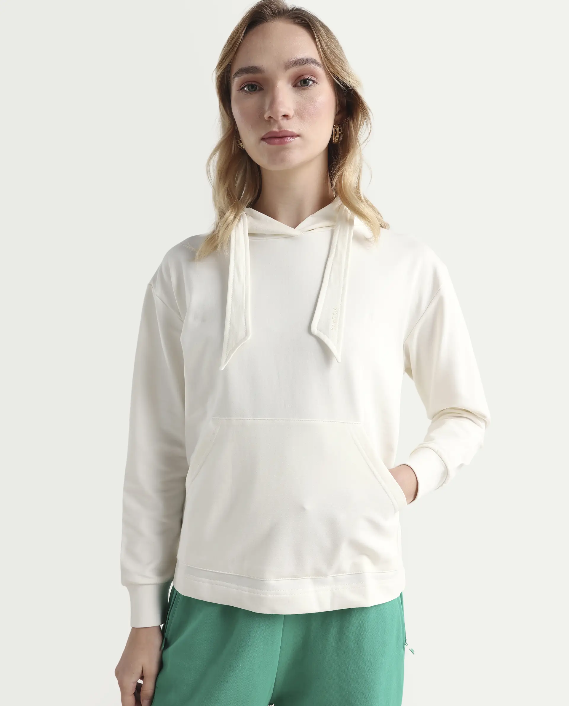 Rareism Women's Flynn Off White Cotton Blend Hooded Plain Regular Fit Sweatshirt - Image 4