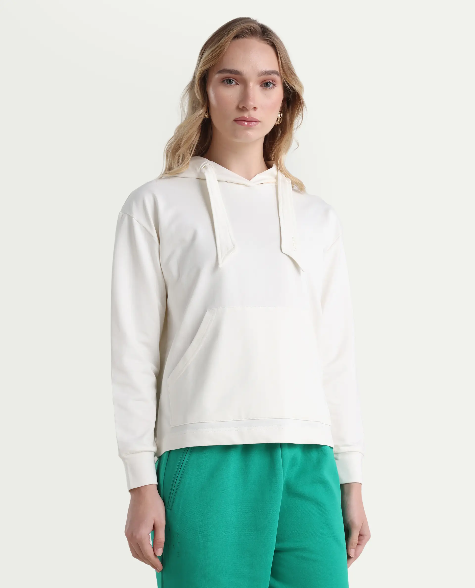Rareism Women's Flynn Off White Cotton Blend Hooded Plain Regular Fit Sweatshirt - Image 6
