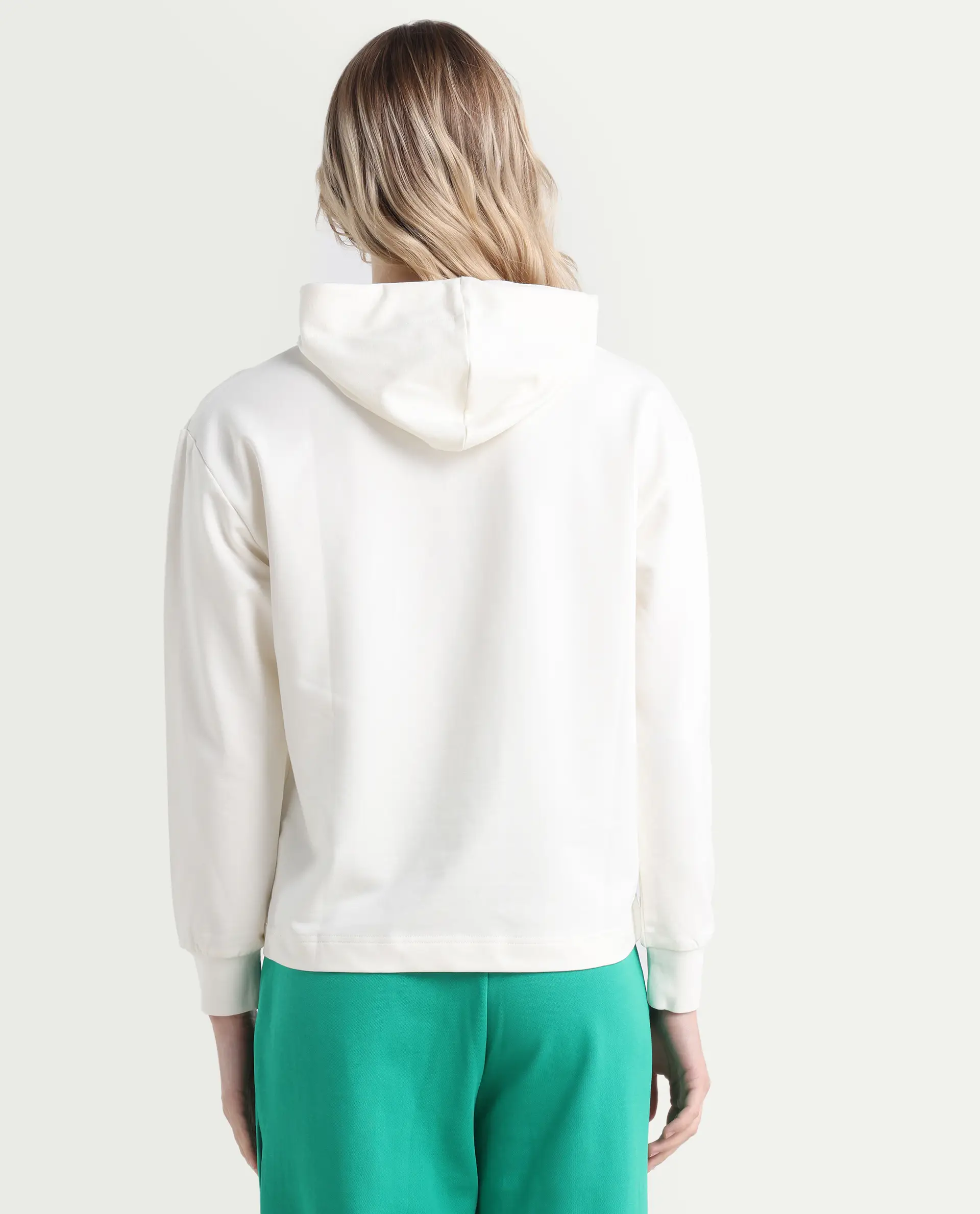 Rareism Women's Flynn Off White Cotton Blend Hooded Plain Regular Fit Sweatshirt - Image 7