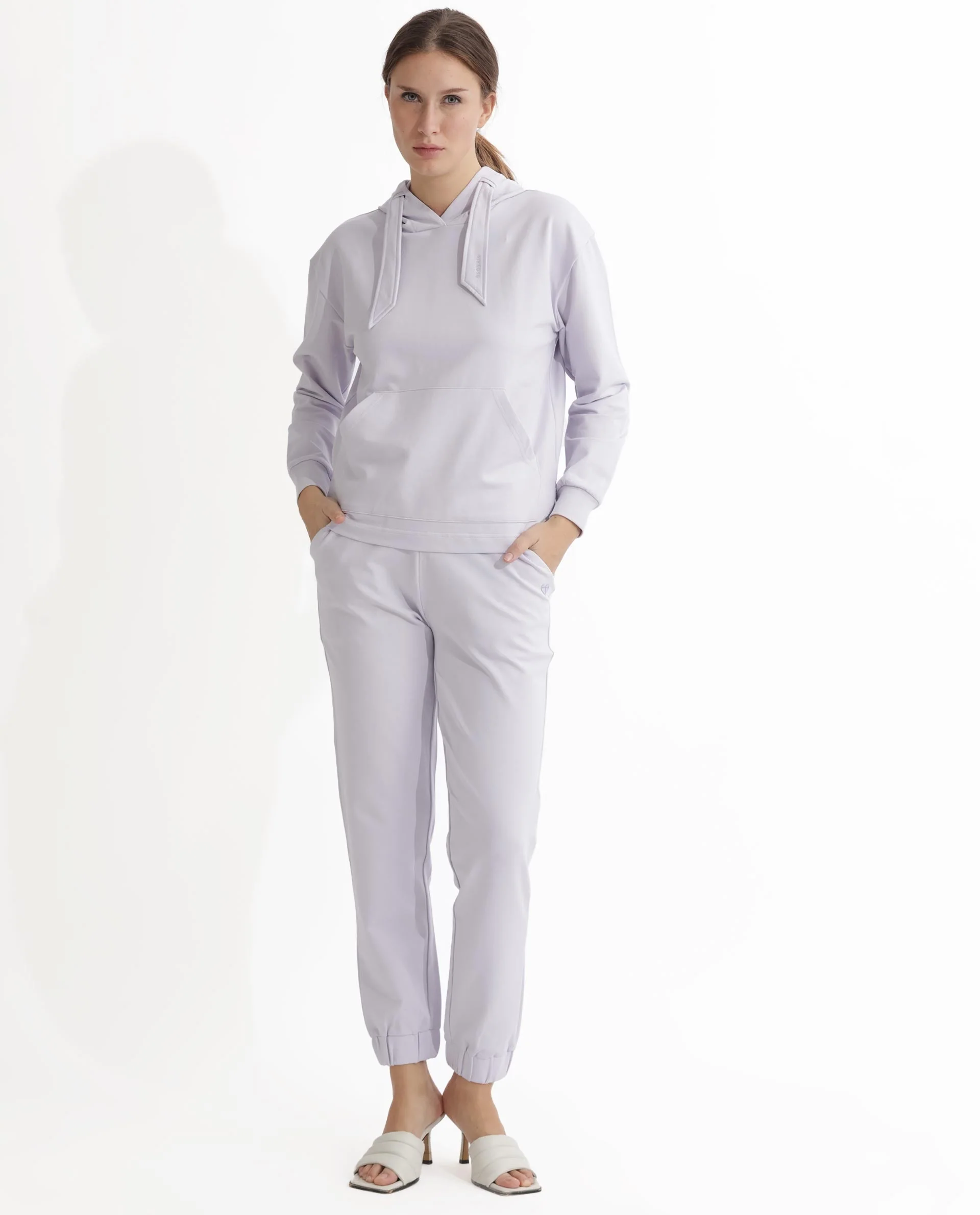 Rareism Women's Flynn Pastel Purple Cotton Blend Hooded Plain Regular Fit Sweatshirt - Image 2