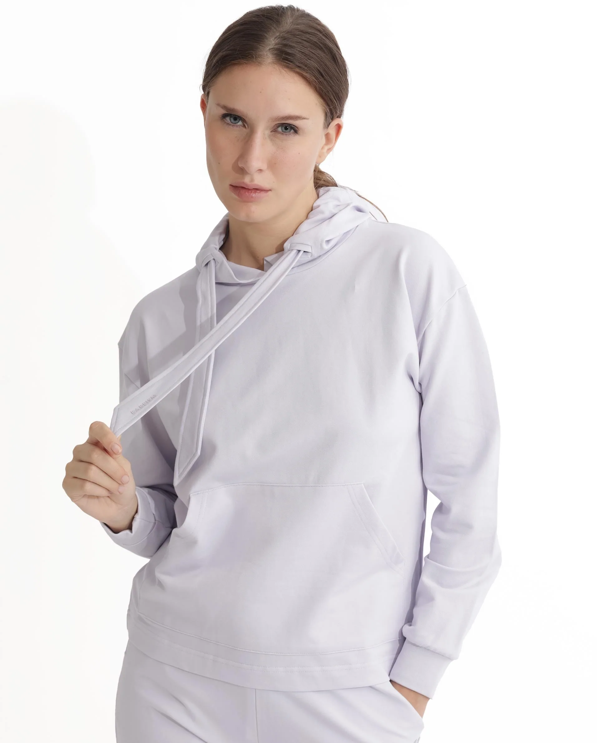 Rareism Women's Flynn Pastel Purple Cotton Blend Hooded Plain Regular Fit Sweatshirt - Image 5