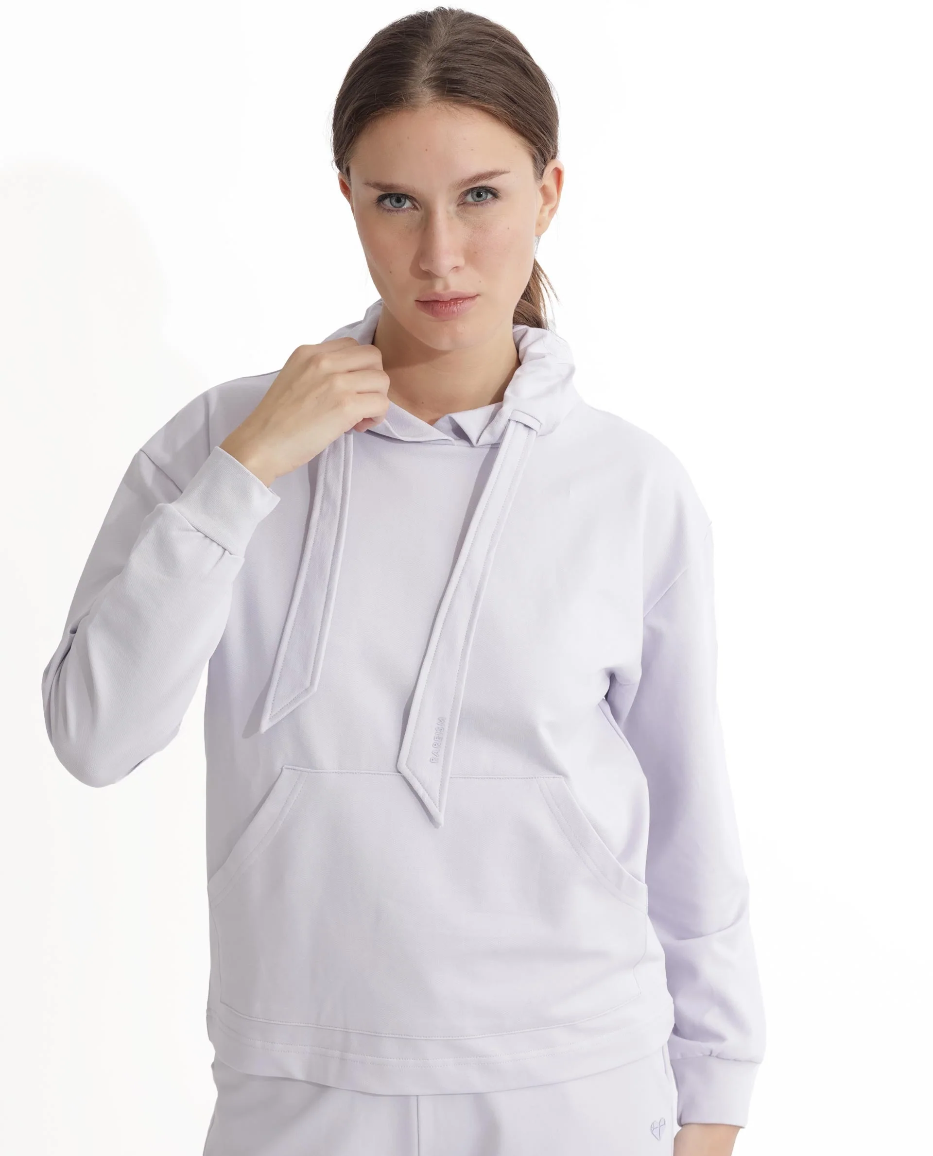 Rareism Women's Flynn Pastel Purple Cotton Blend Hooded Plain Regular Fit Sweatshirt - Image 6