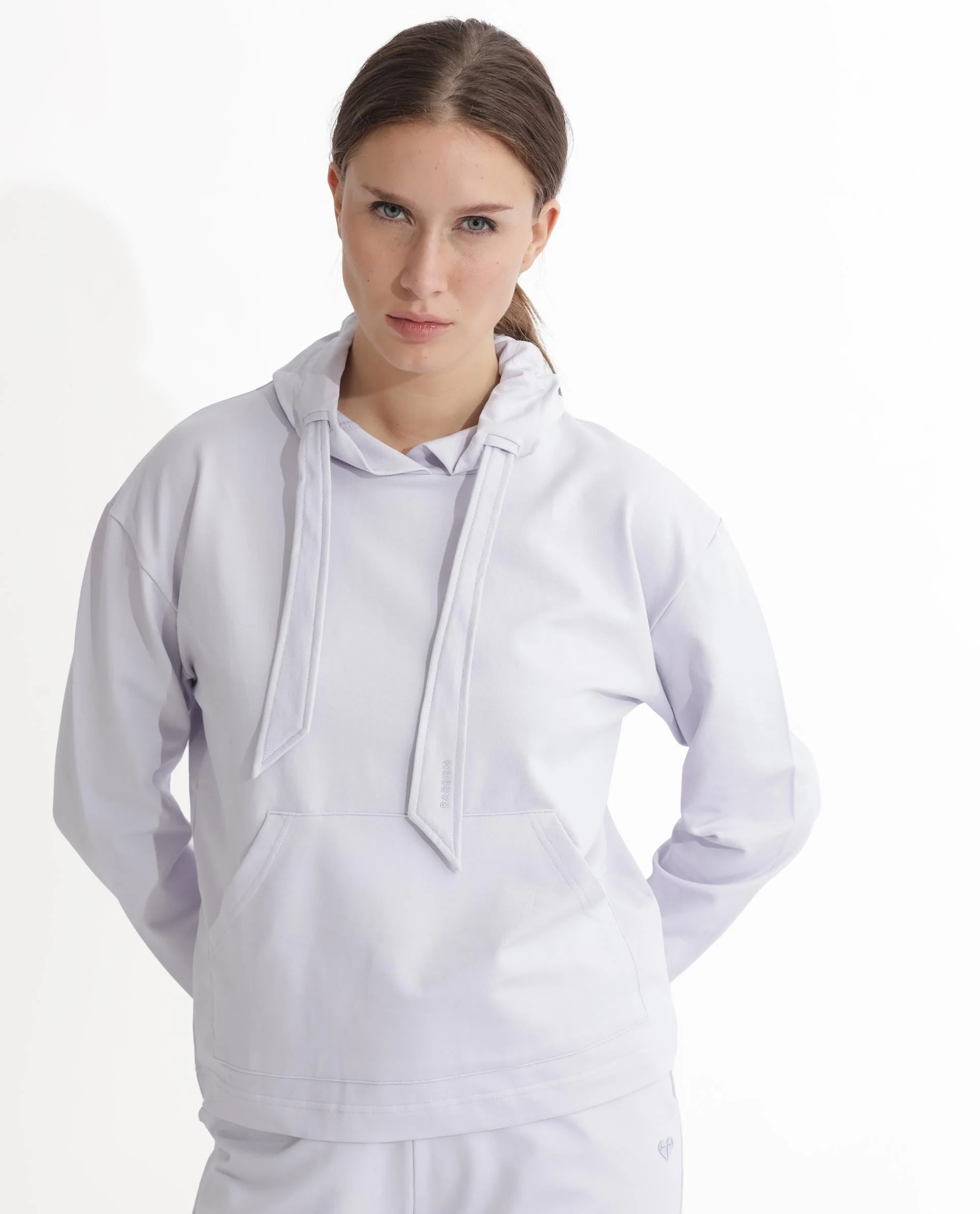 Rareism Women's Flynn Pastel Purple Cotton Blend Hooded Plain Regular Fit Sweatshirt - Image 7