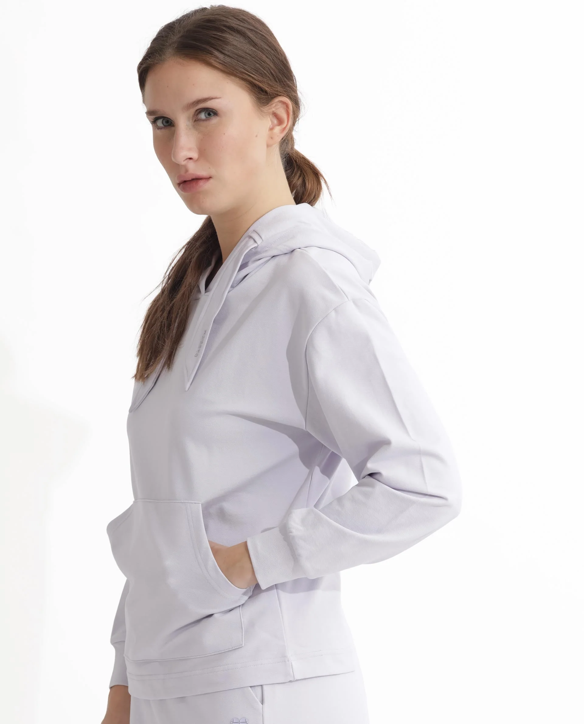 Rareism Women's Flynn Pastel Purple Cotton Blend Hooded Plain Regular Fit Sweatshirt - Image 9