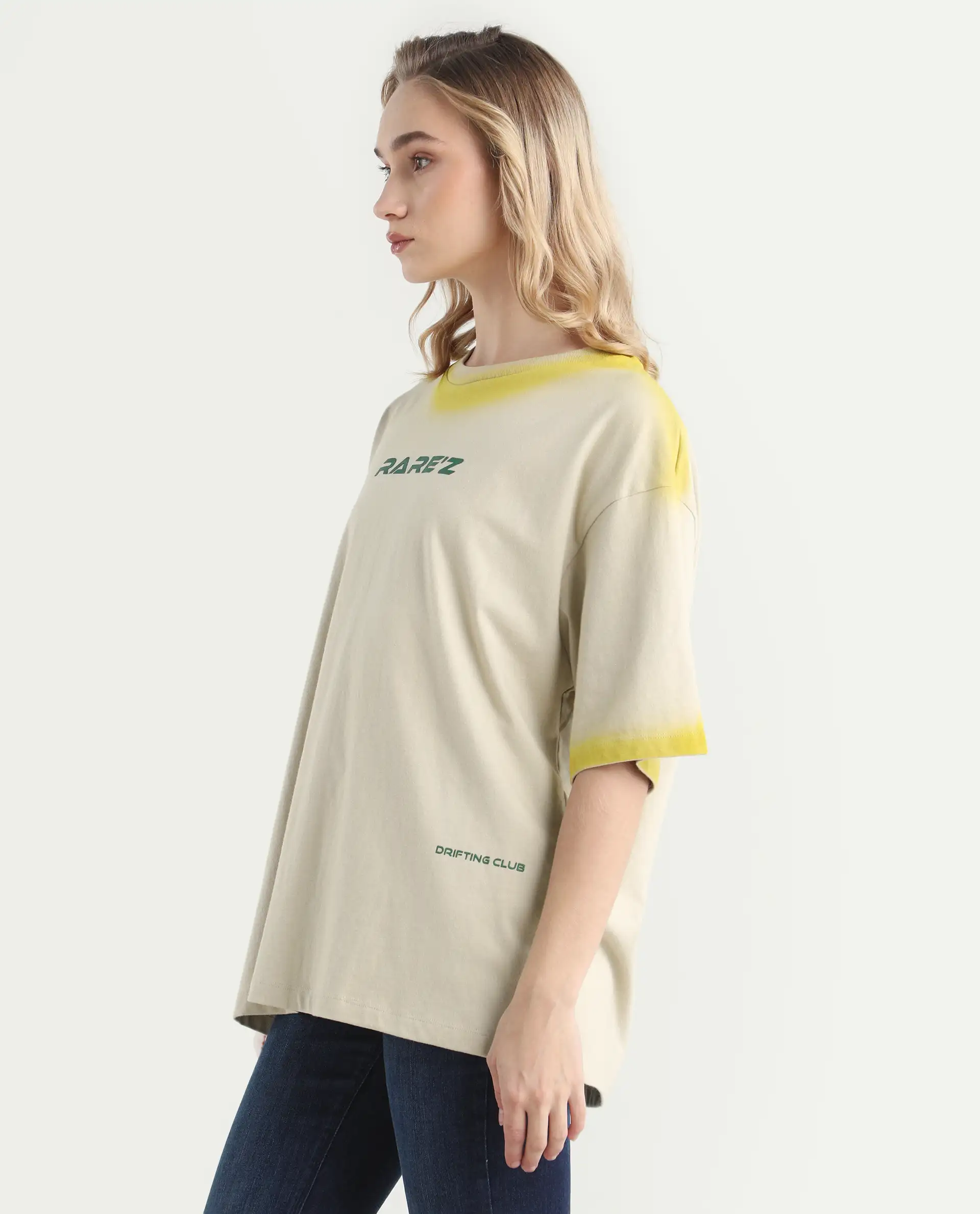 Rareism Women's Foakoe Beige Cotton Graphic Print Oversized T-Shirt - Image 5