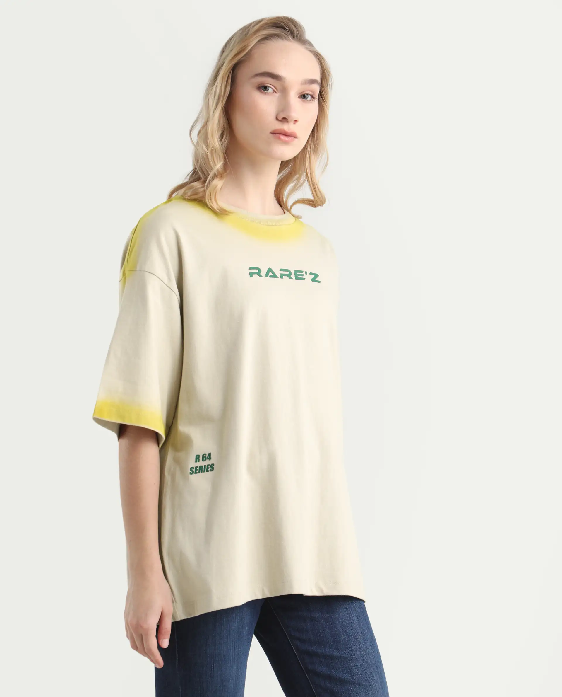 Rareism Women's Foakoe Beige Cotton Graphic Print Oversized T-Shirt - Image 6