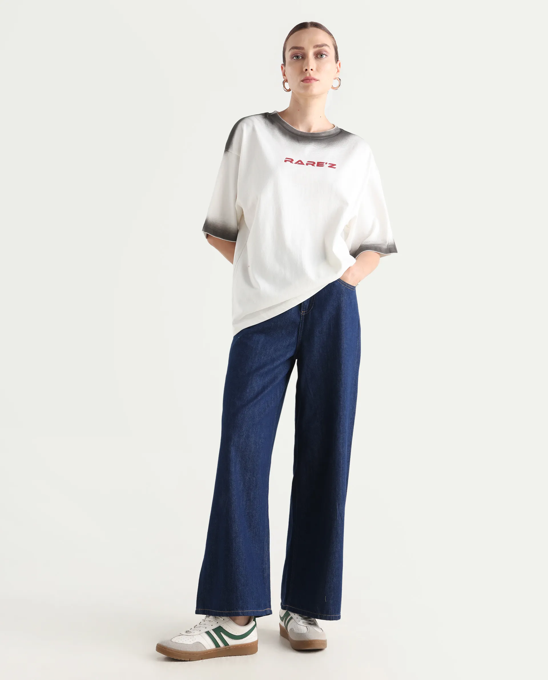 Rareism Women's Foakoe Off White Cotton Graphic Print Oversized T-Shirt Oversize - Image 2