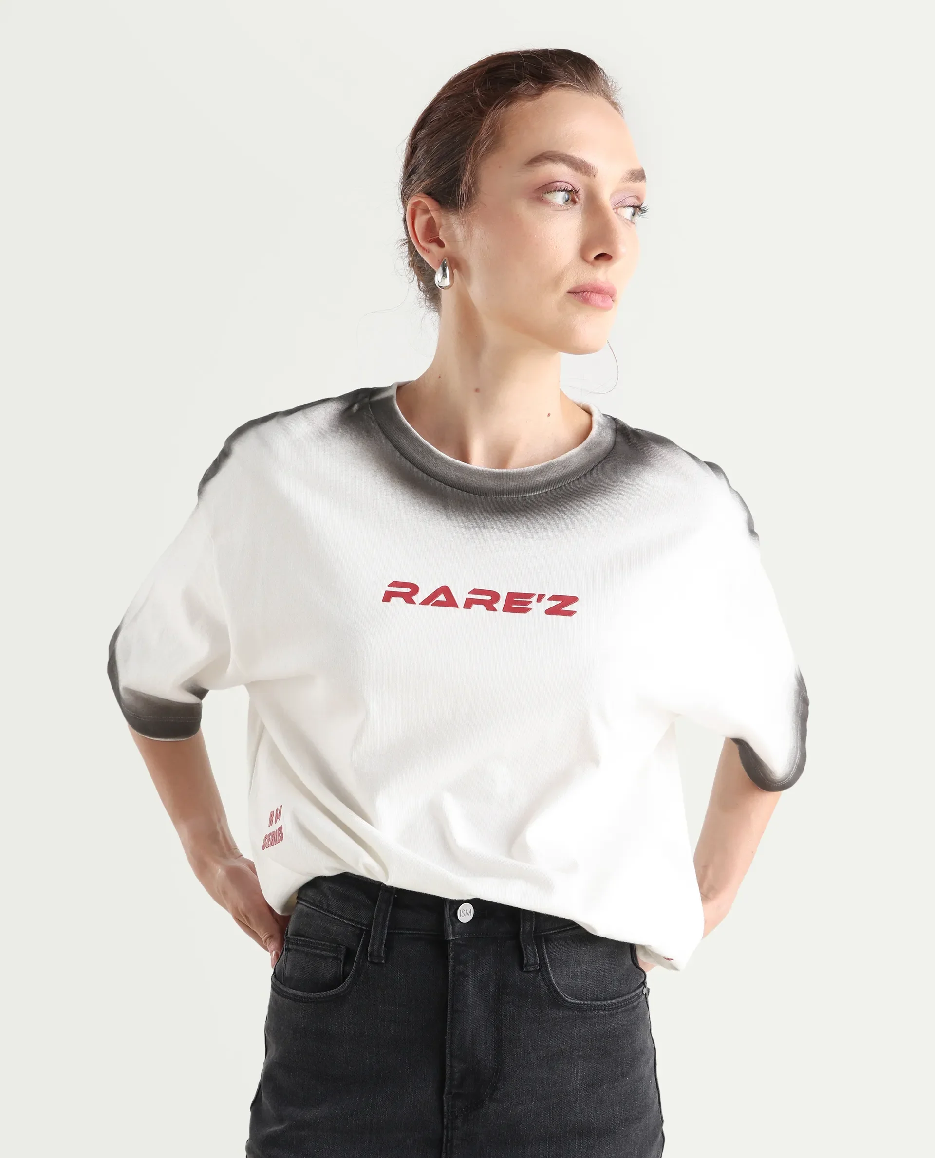 Rareism Women's Foakoe Off White Cotton Graphic Print Oversized T-Shirt Oversize - Image 4