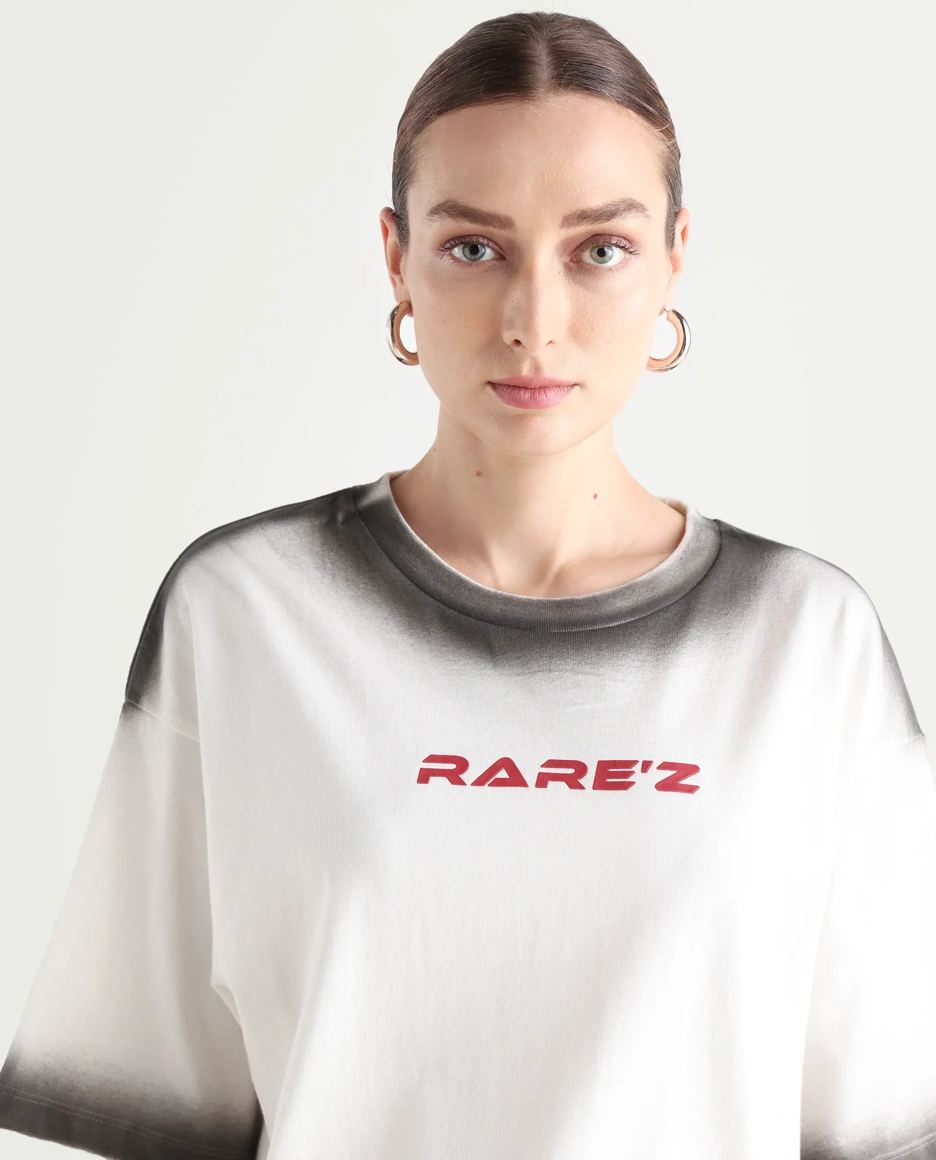 Rareism Women's Foakoe Off White Cotton Graphic Print Oversized T-Shirt Oversize - Image 5
