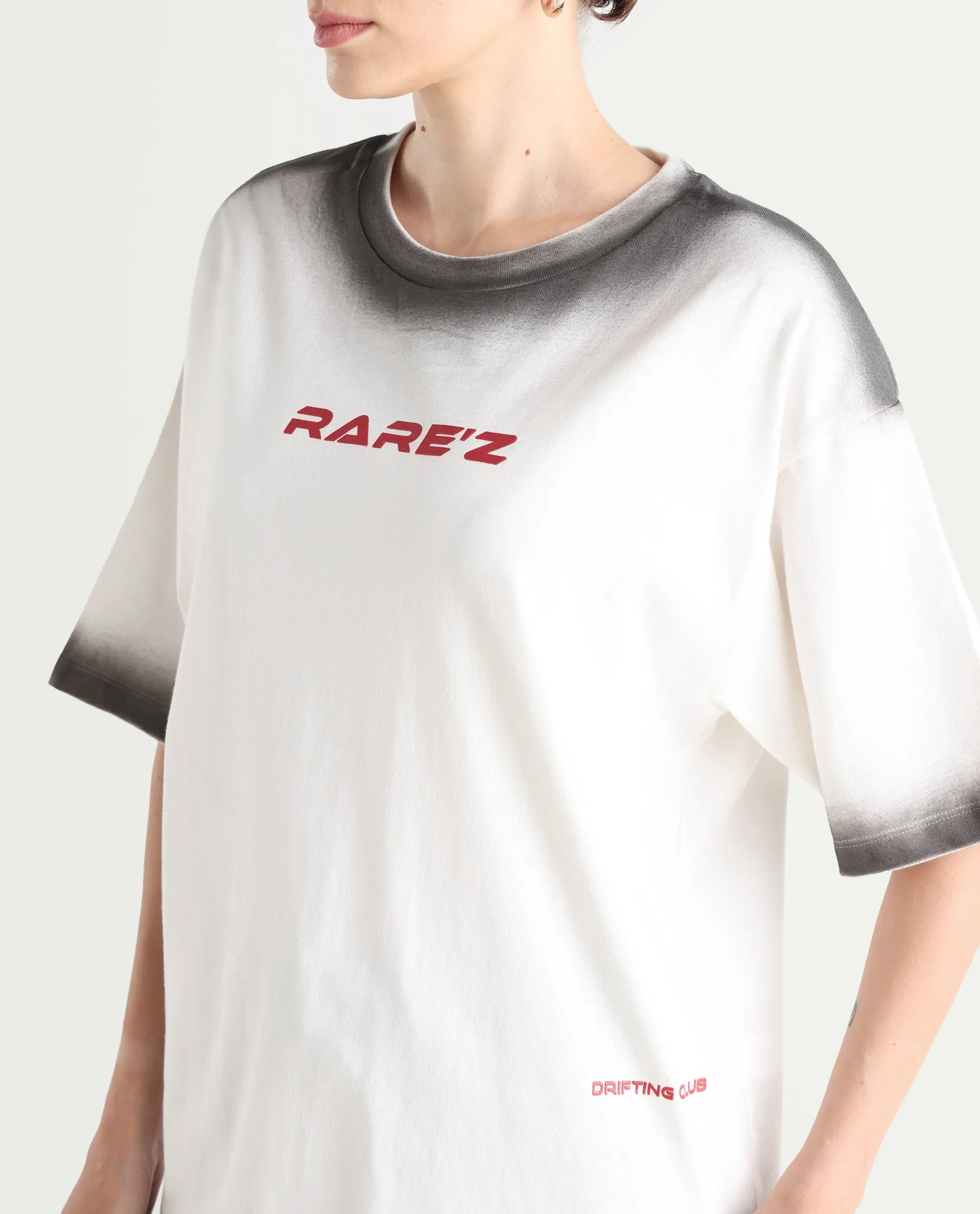 Rareism Women's Foakoe Off White Cotton Graphic Print Oversized T-Shirt Oversize - Image 6