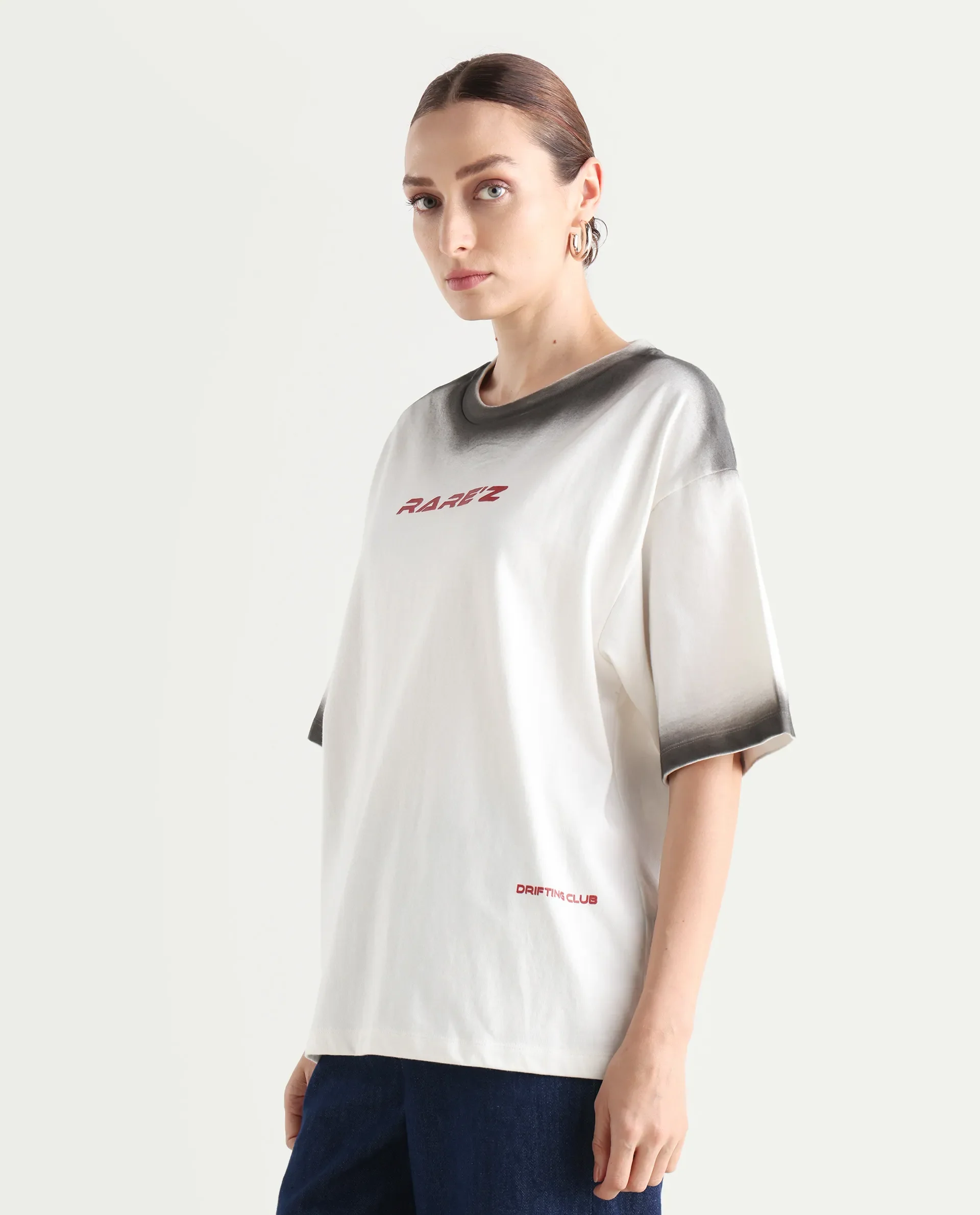 Rareism Women's Foakoe Off White Cotton Graphic Print Oversized T-Shirt Oversize - Image 7