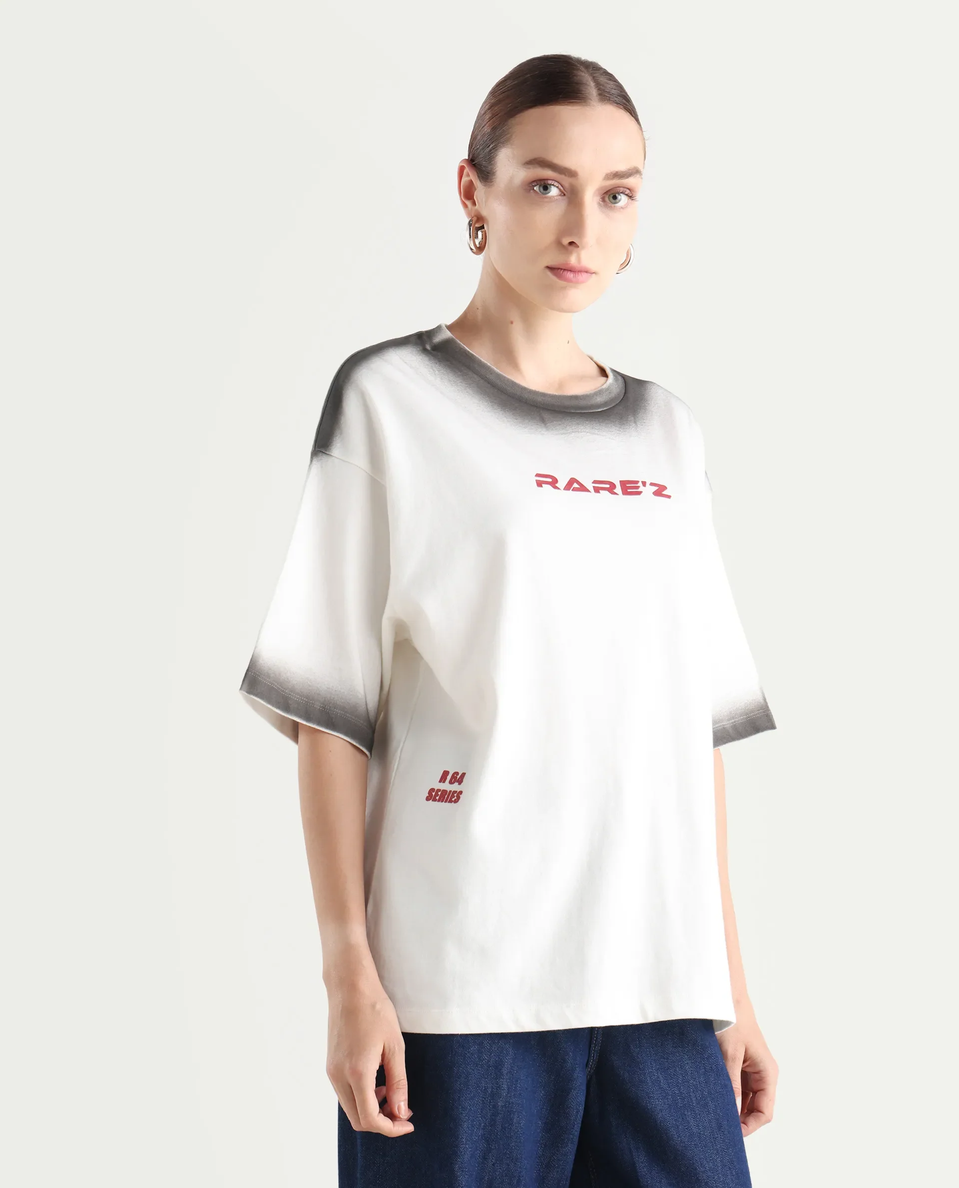 Rareism Women's Foakoe Off White Cotton Graphic Print Oversized T-Shirt Oversize - Image 8
