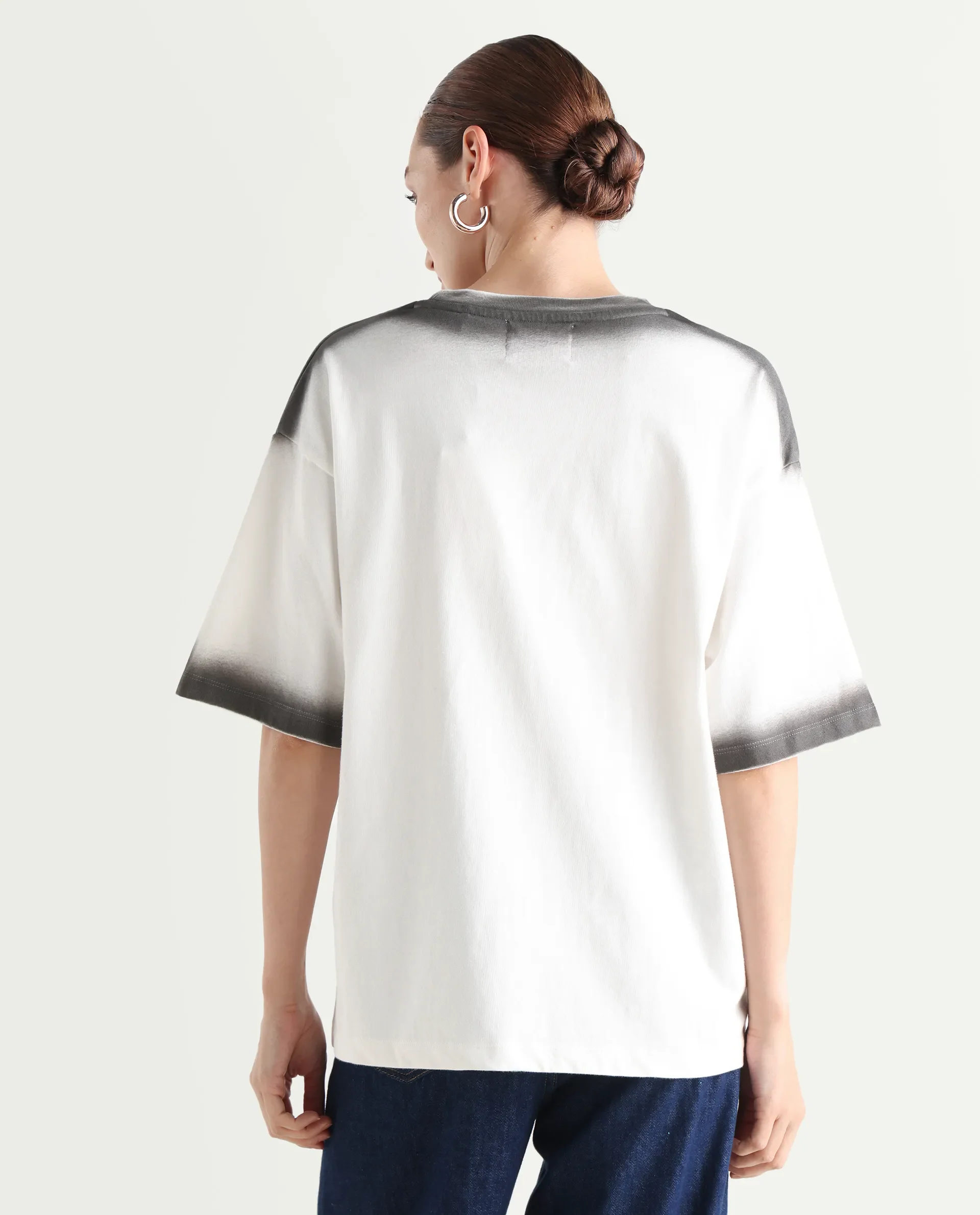 Rareism Women's Foakoe Off White Cotton Graphic Print Oversized T-Shirt Oversize - Image 9