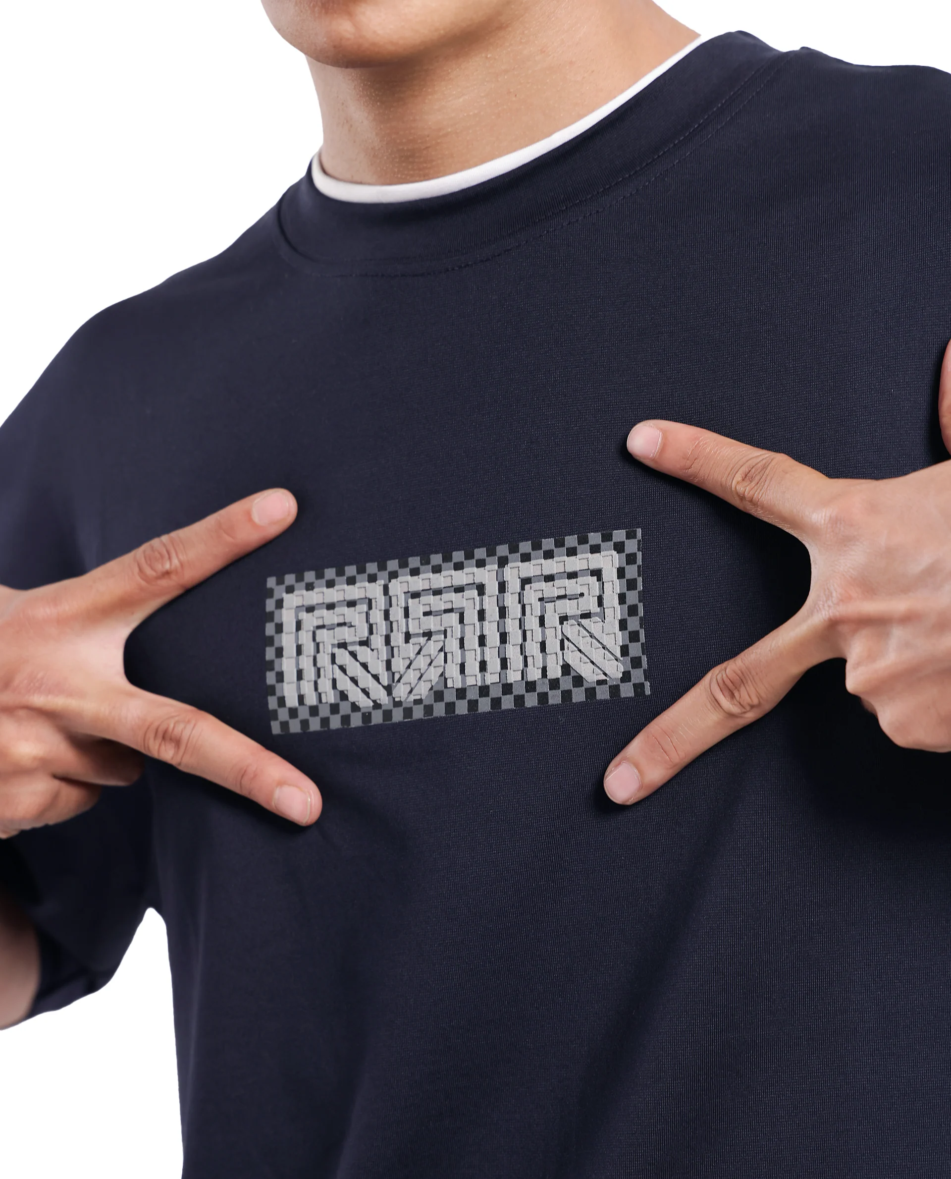 Rare Rabbit Men's Fobo Navy Cotton Blend Monogram Print Regular Fit Half Sleeve Crew Neck T-Shirt - Image 12