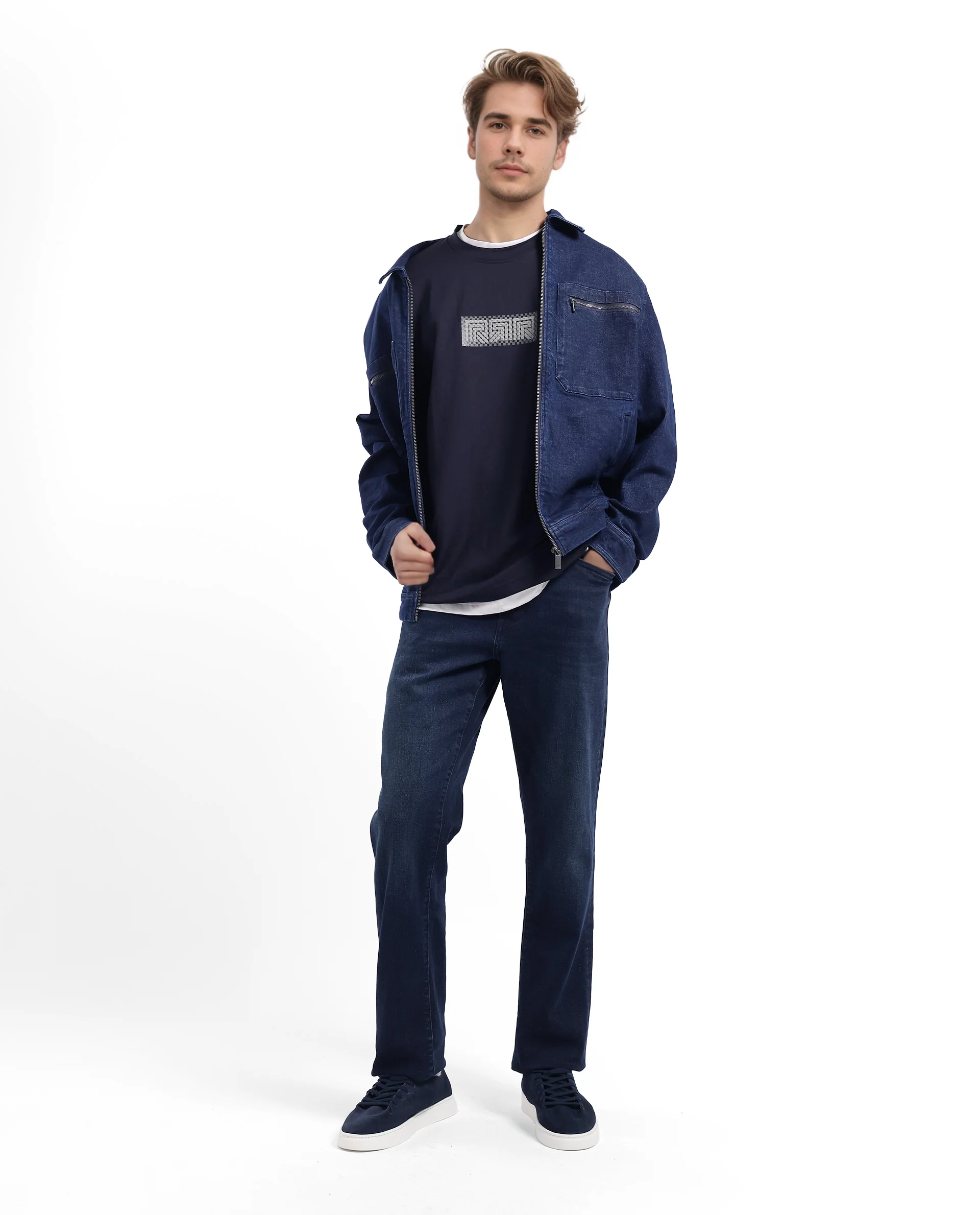 Rare Rabbit Men's Fobo Navy Cotton Blend Monogram Print Regular Fit Half Sleeve Crew Neck T-Shirt - Image 13