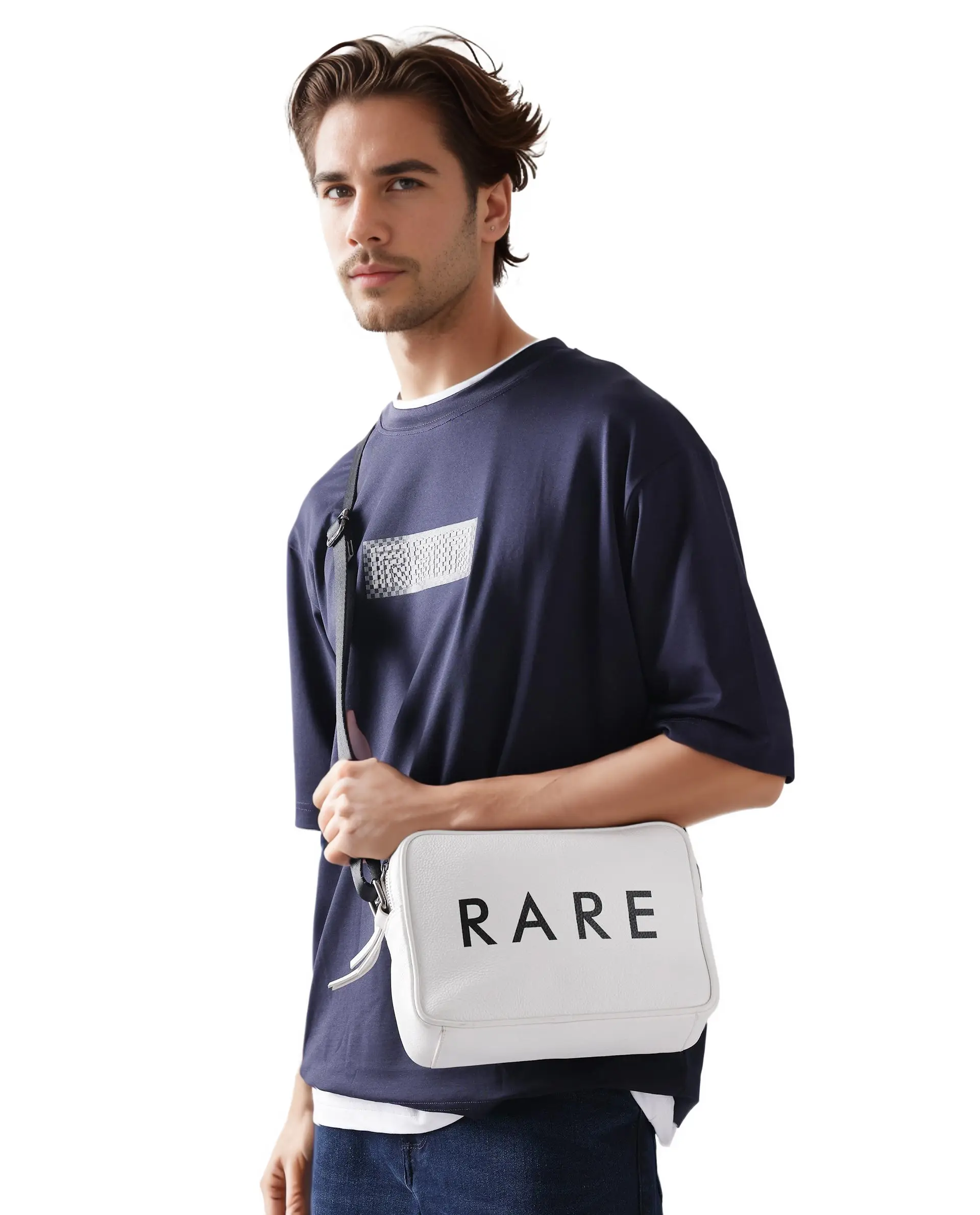 Rare Rabbit Men's Fobo Navy Cotton Blend Monogram Print Regular Fit Half Sleeve Crew Neck T-Shirt - Image 2