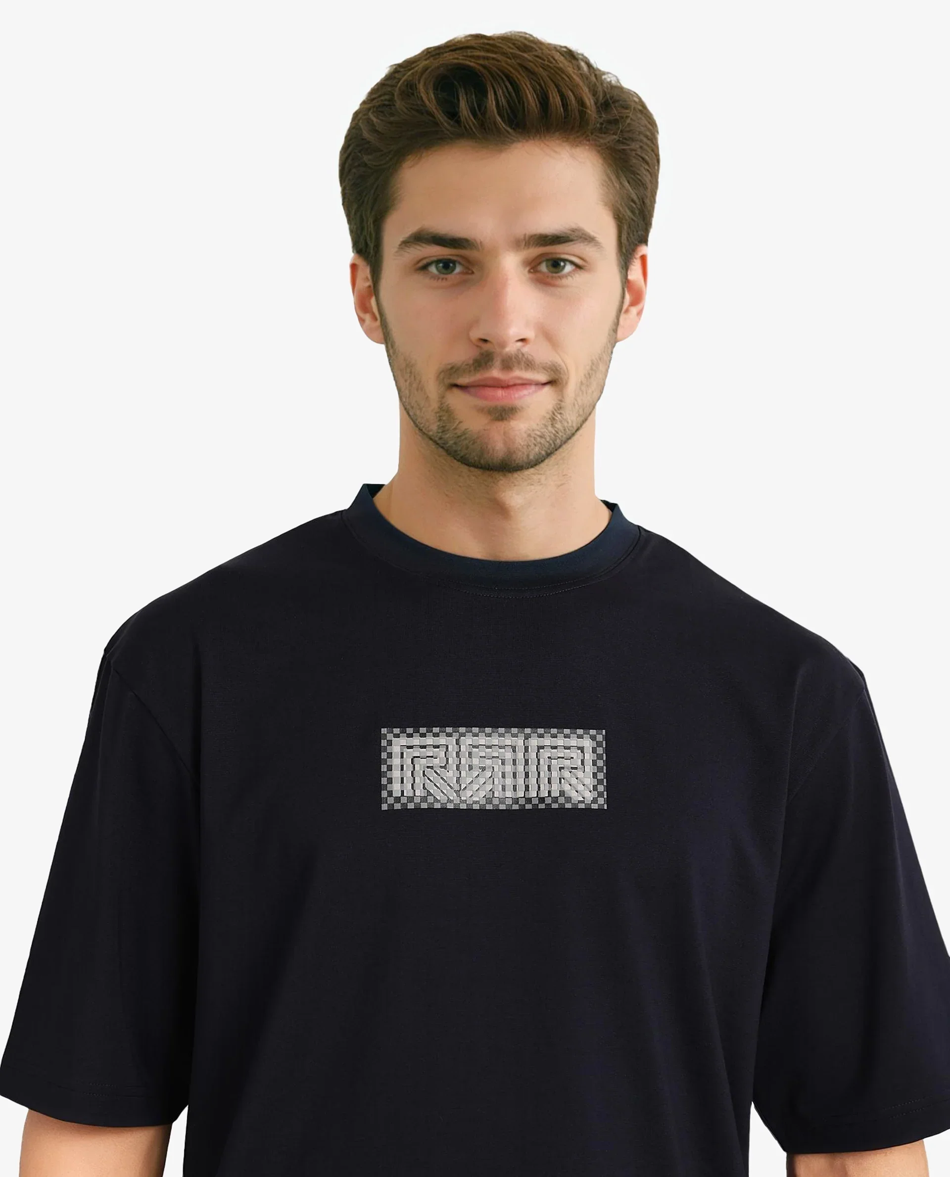 Rare Rabbit Men's Fobo Navy Cotton Blend Monogram Print Regular Fit Half Sleeve Crew Neck T-Shirt - Image 6
