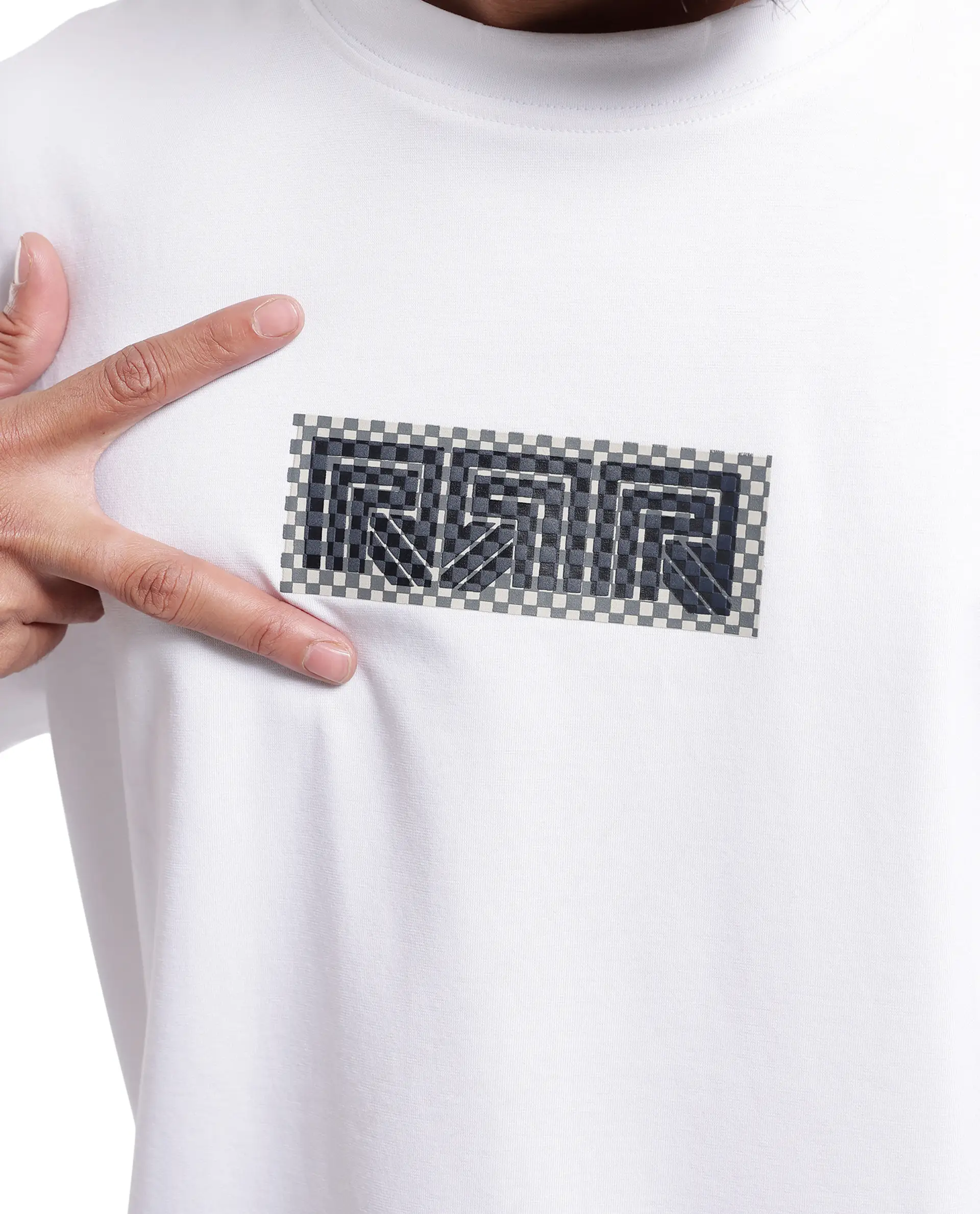 Rare Rabbit Men's Fobo White Cotton Blend Monogram Print Regular Fit Half Sleeve Crew Neck T-Shirt - Image 2
