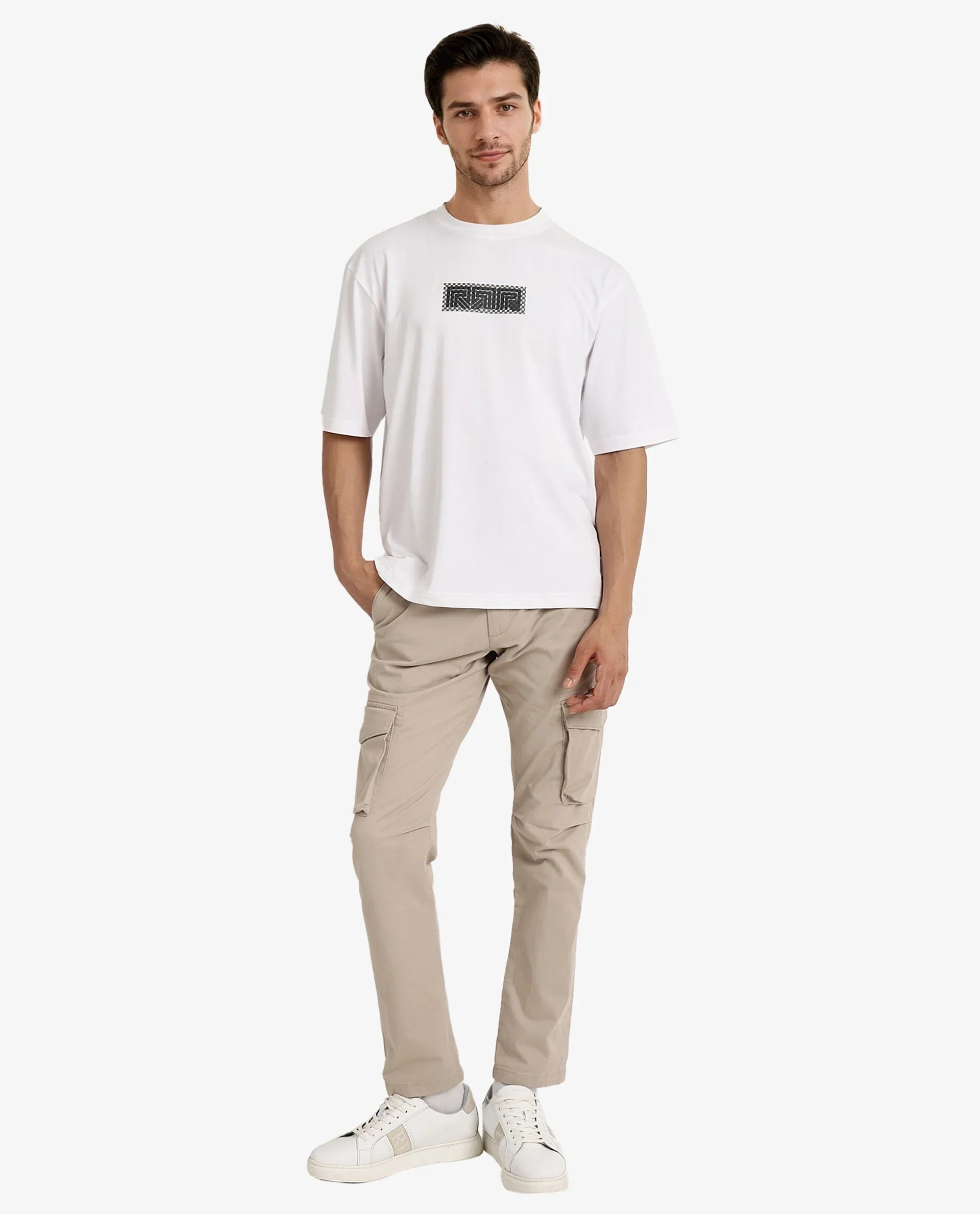 Rare Rabbit Men's Fobo White Cotton Blend Monogram Print Regular Fit Half Sleeve Crew Neck T-Shirt - Image 5