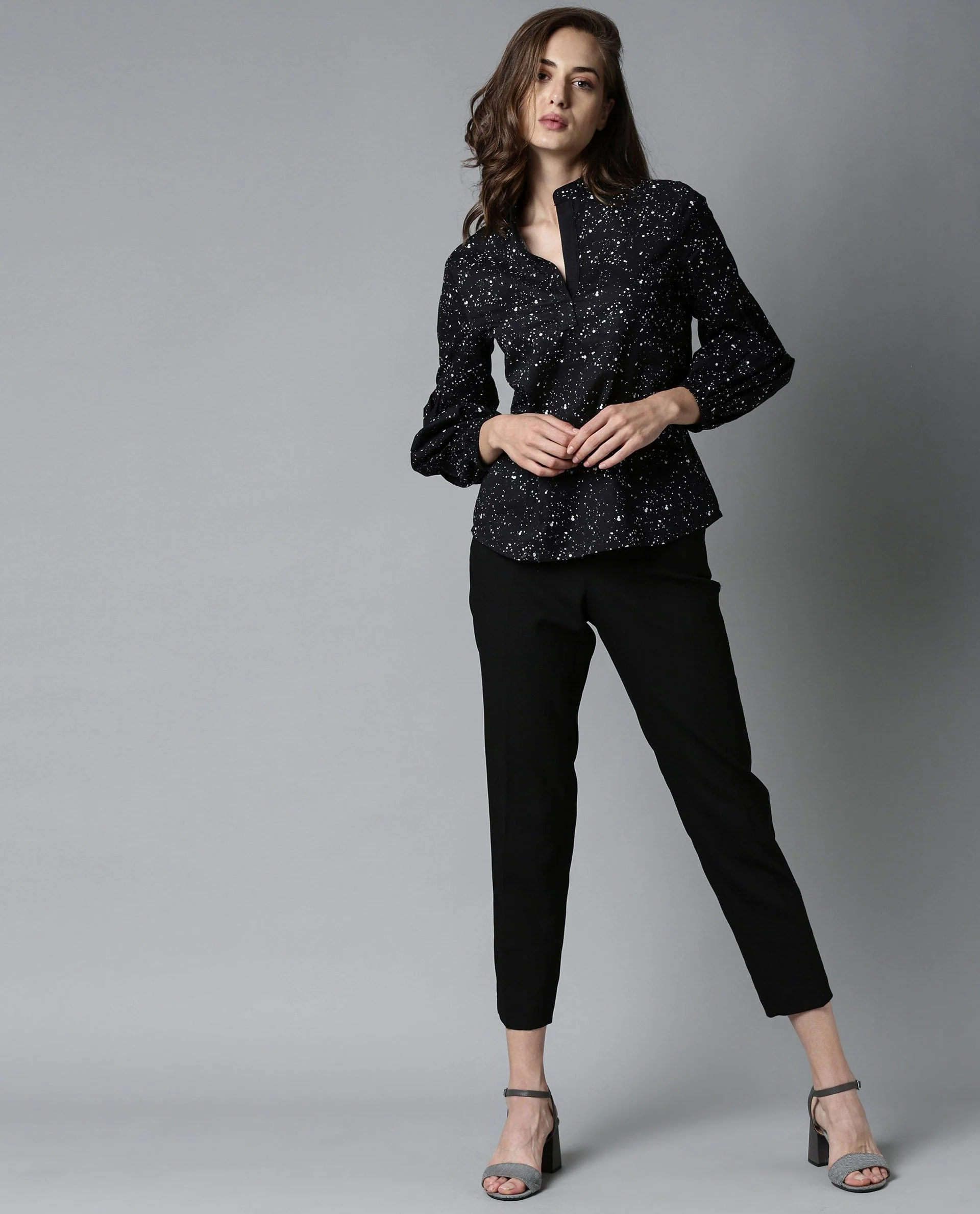 Rareism Women Fog Black Top Cotton Fabric Full Sleeves Crew Neck Print - Image 7