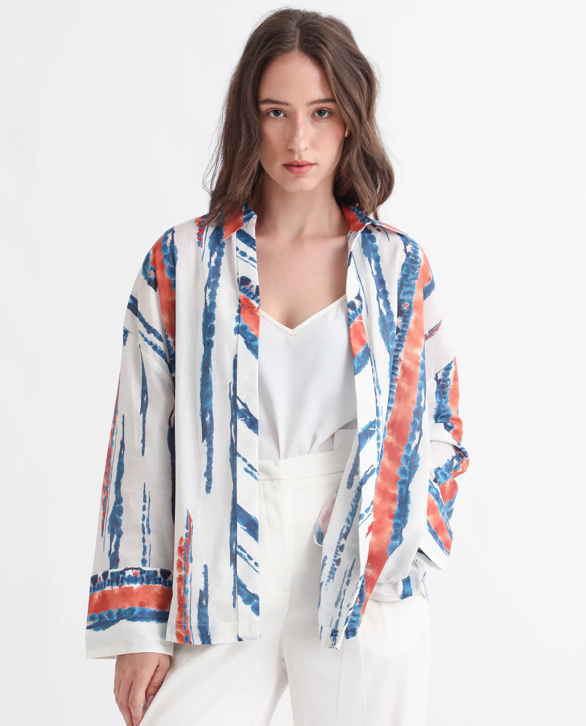 Rareism Women's Foil Offwhite Modal Blend Spread Collar Abstract Print Regular Fit Top - Image 3