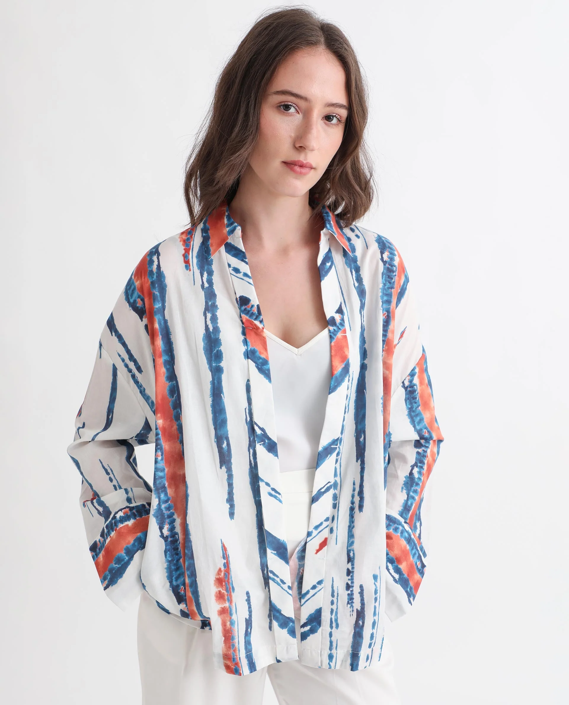 Rareism Women's Foil Offwhite Modal Blend Spread Collar Abstract Print Regular Fit Top - Image 6
