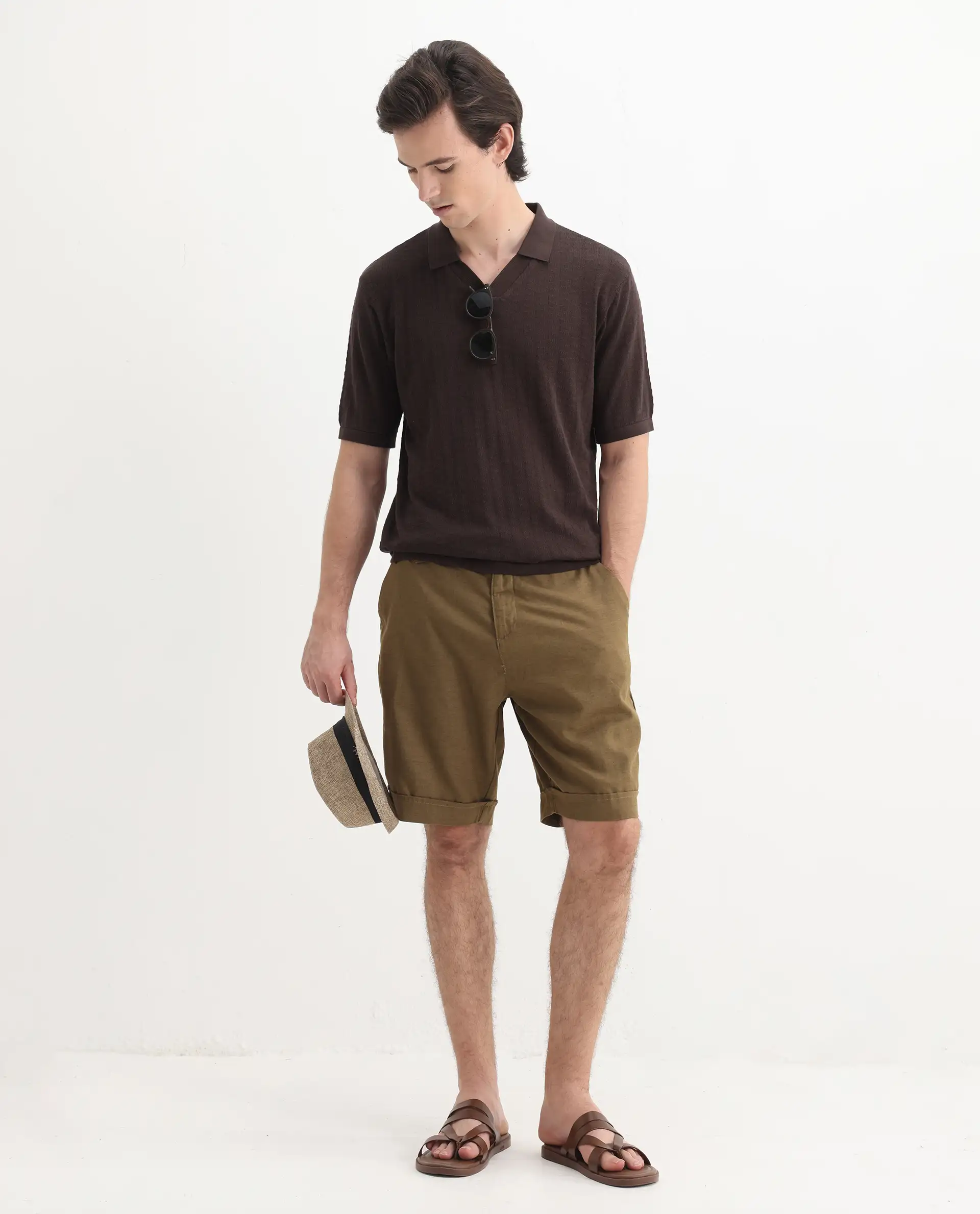 Rare Rabbit Men's Foix Brown Cotton Plain Regular Fit Half Sleeve Polo - Image 2