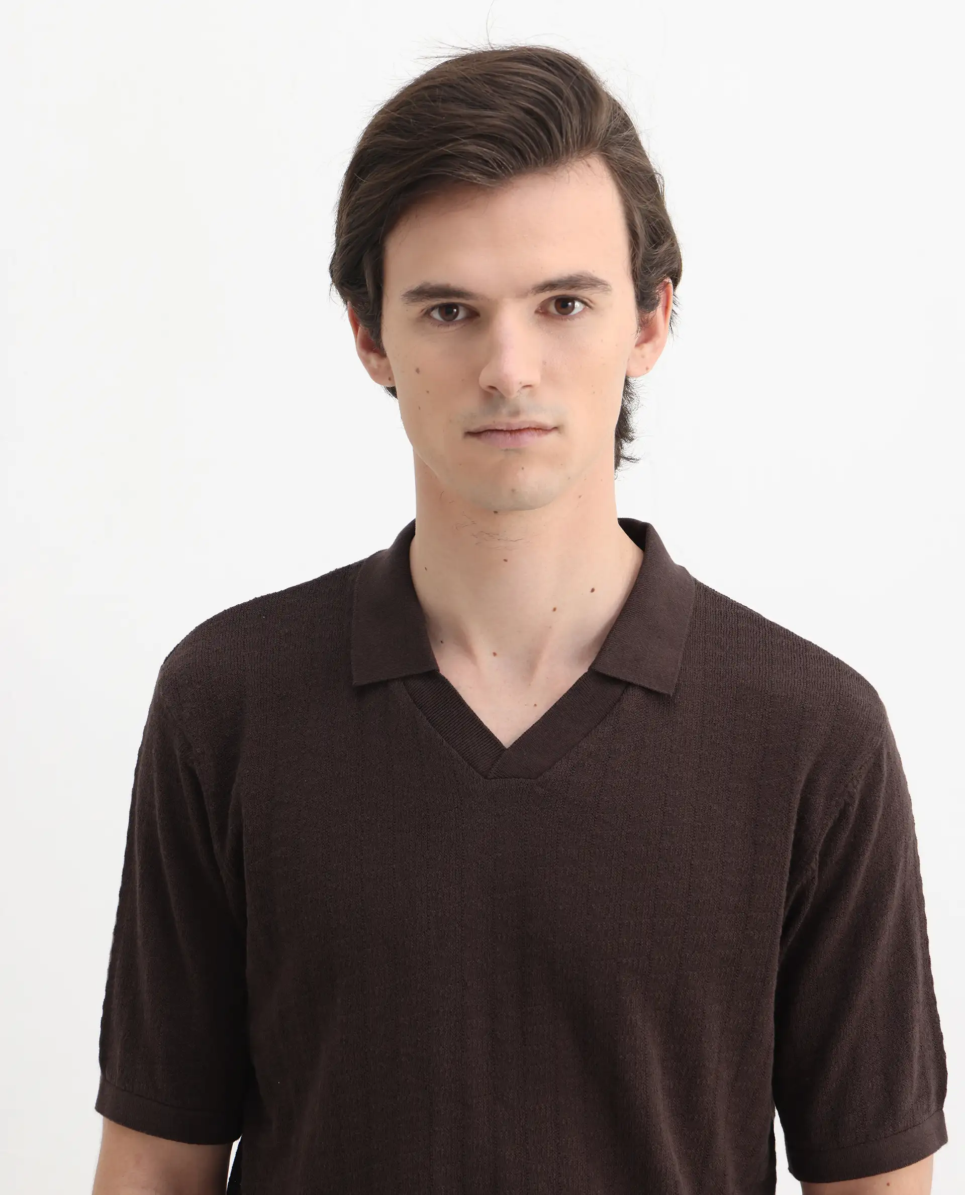 Rare Rabbit Men's Foix Brown Cotton Plain Regular Fit Half Sleeve Polo - Image 7
