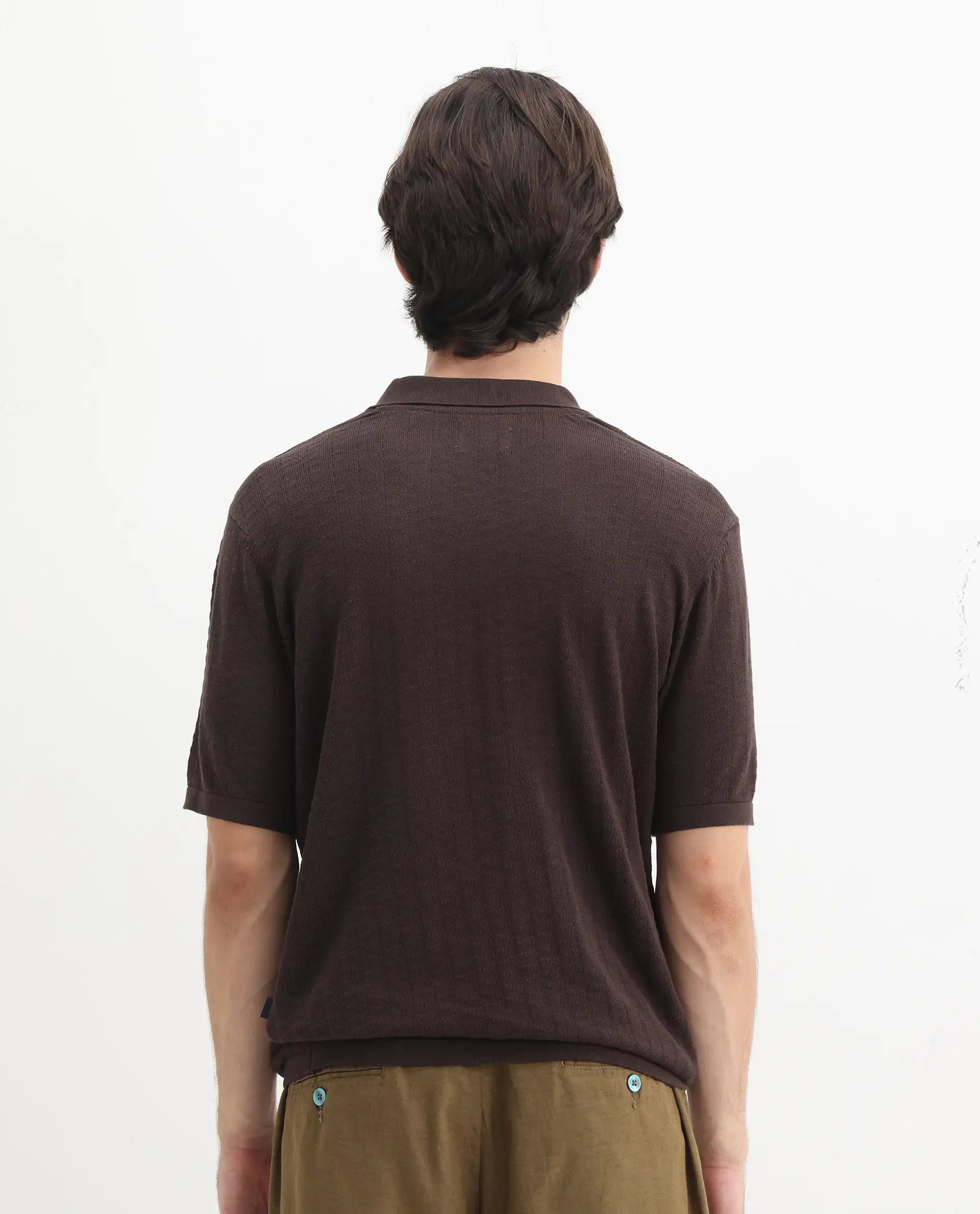 Rare Rabbit Men's Foix Brown Cotton Plain Regular Fit Half Sleeve Polo - Image 8