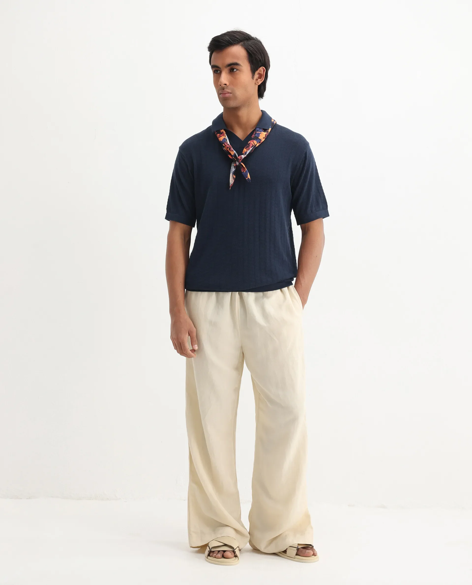 Rare Rabbit Men's Foix Dark Navy Cotton Plain Regular Fit Half Sleeve Polo - Image 2