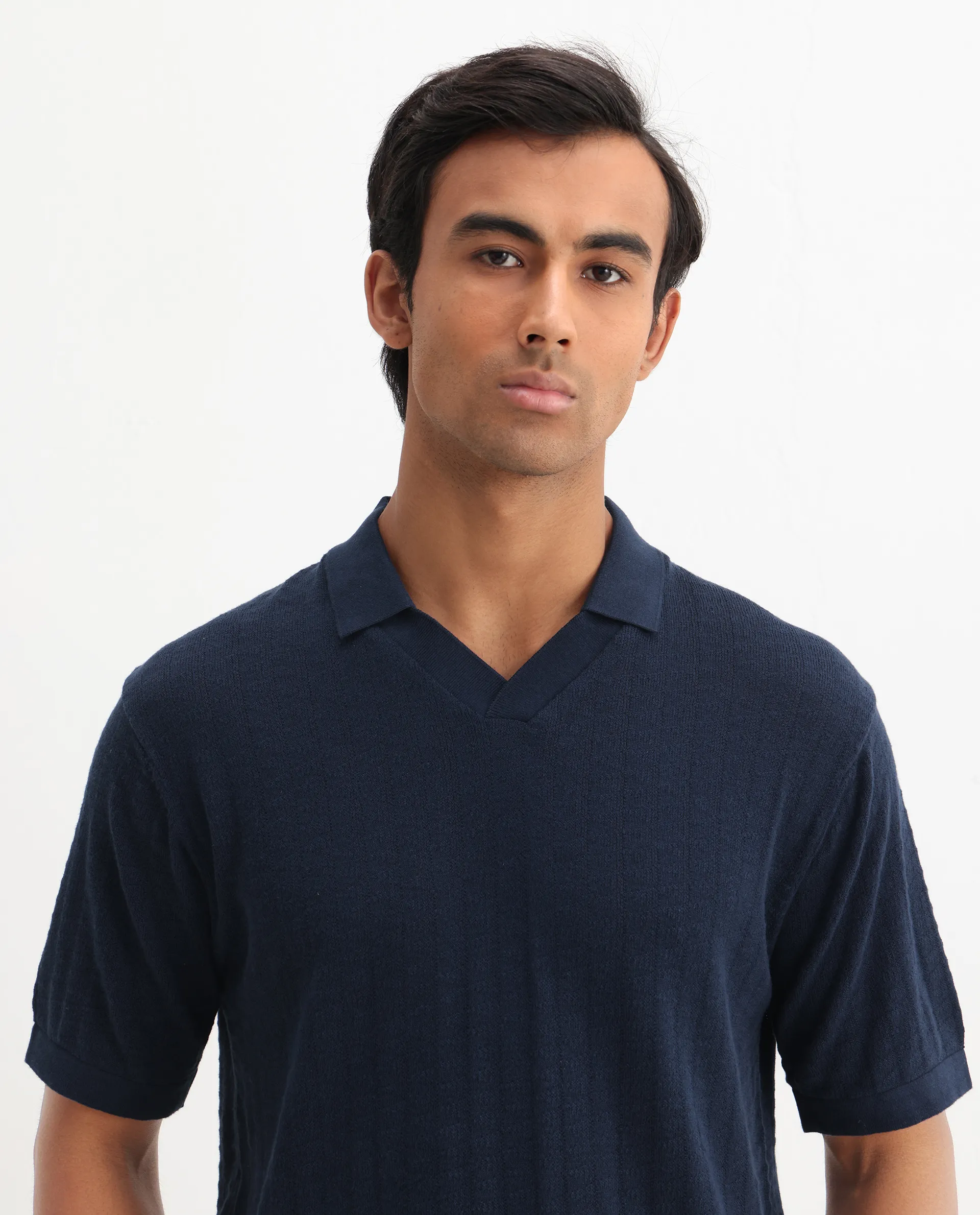 Rare Rabbit Men's Foix Dark Navy Cotton Plain Regular Fit Half Sleeve Polo - Image 4