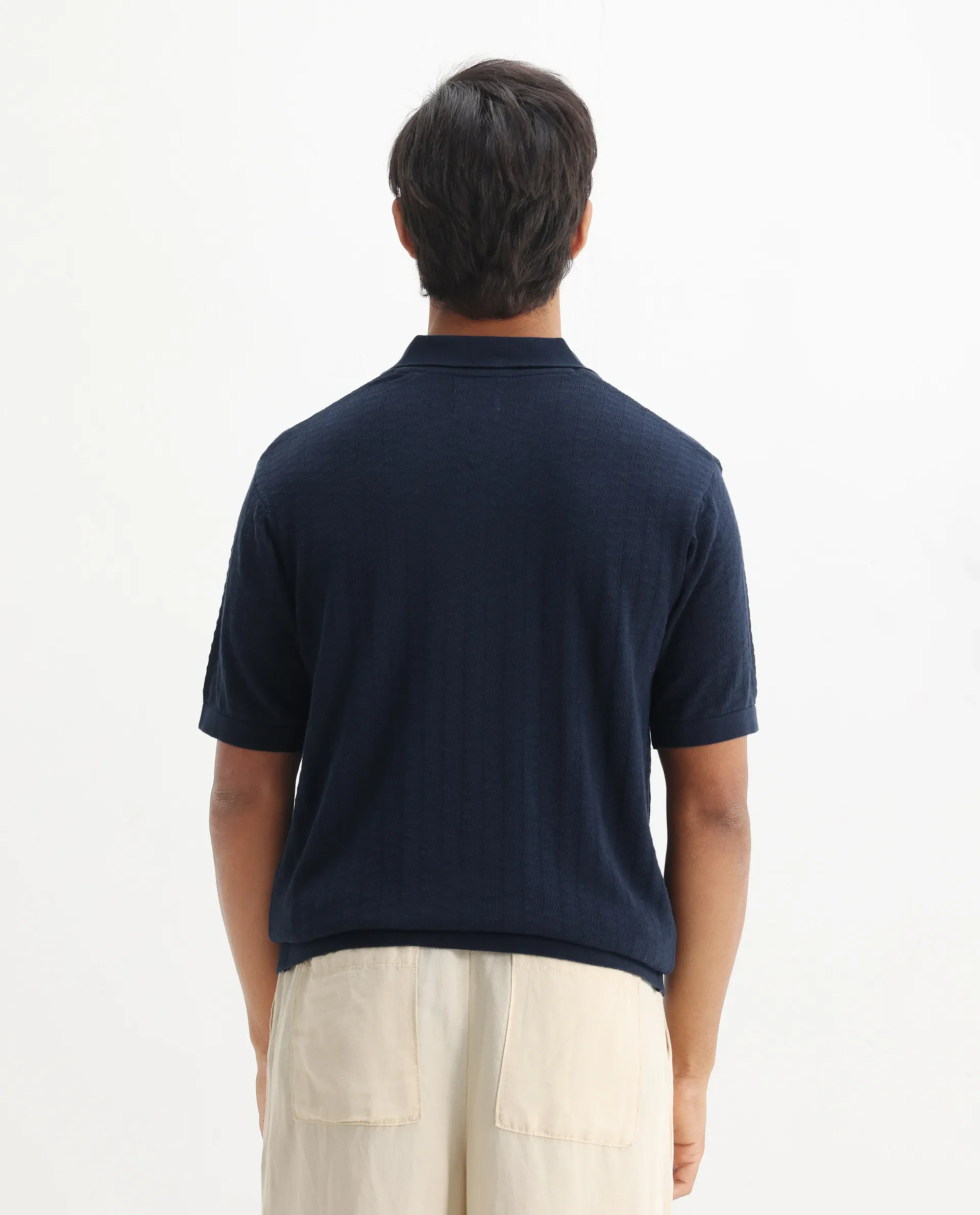 Rare Rabbit Men's Foix Dark Navy Cotton Plain Regular Fit Half Sleeve Polo - Image 6