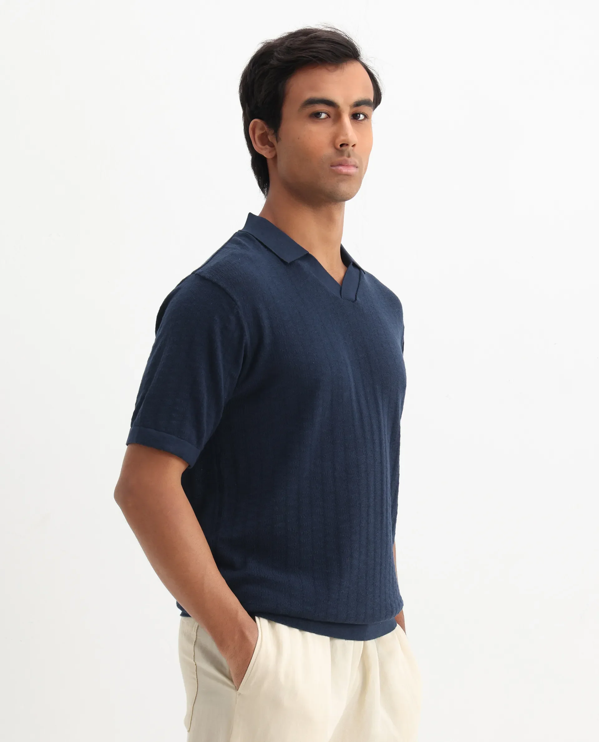 Rare Rabbit Men's Foix Dark Navy Cotton Plain Regular Fit Half Sleeve Polo - Image 8