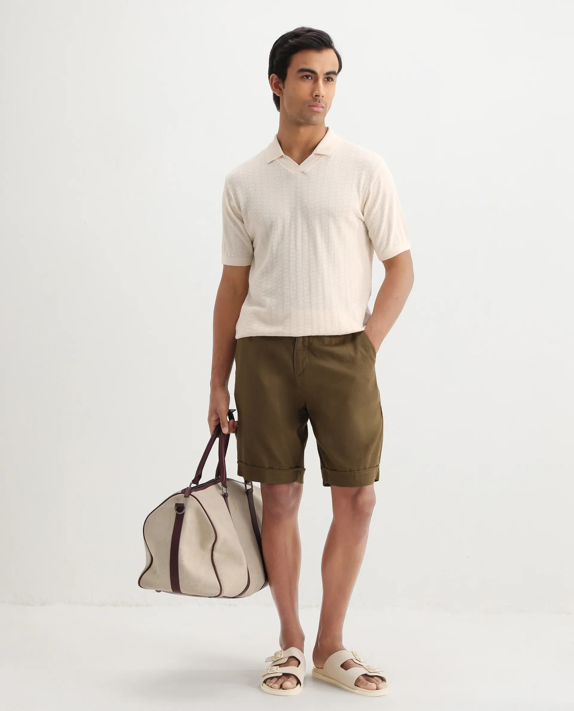 Rare Rabbit Men's Foix Off White Cotton Plain Regular Fit Half Sleeve Polo - Image 2