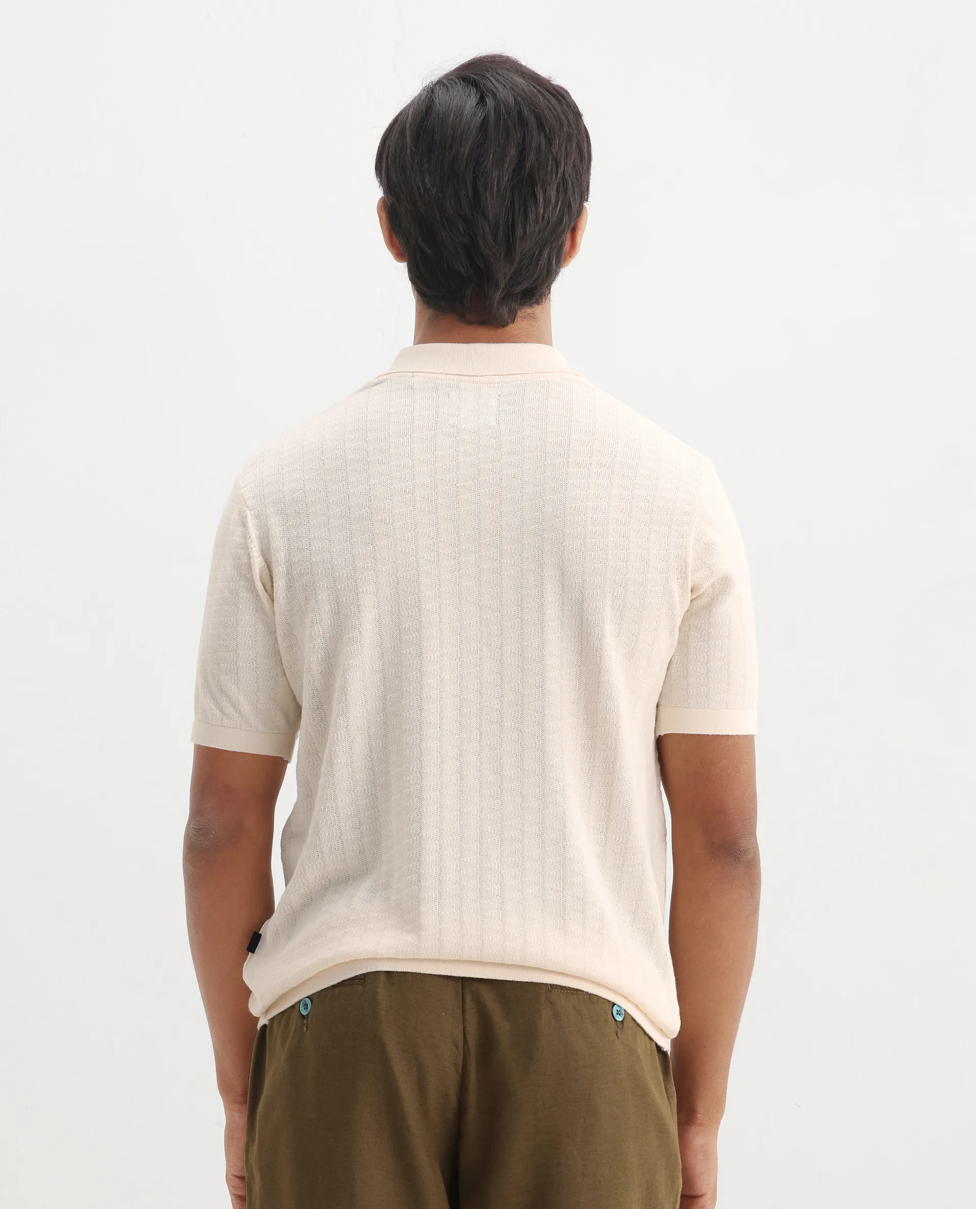Rare Rabbit Men's Foix Off White Cotton Plain Regular Fit Half Sleeve Polo - Image 6