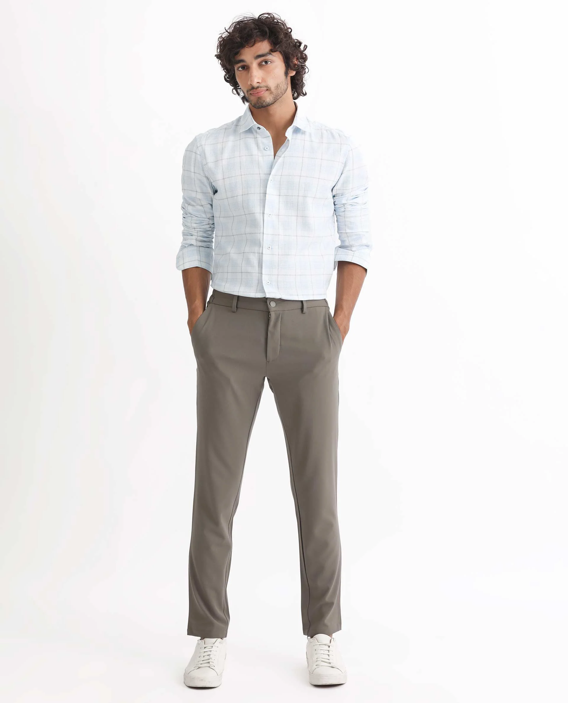 Rare Rabbit Men's Foley Light Blue Cotton Checked Print Tailored Fit Full Sleeve Collared Shirt - Image 2