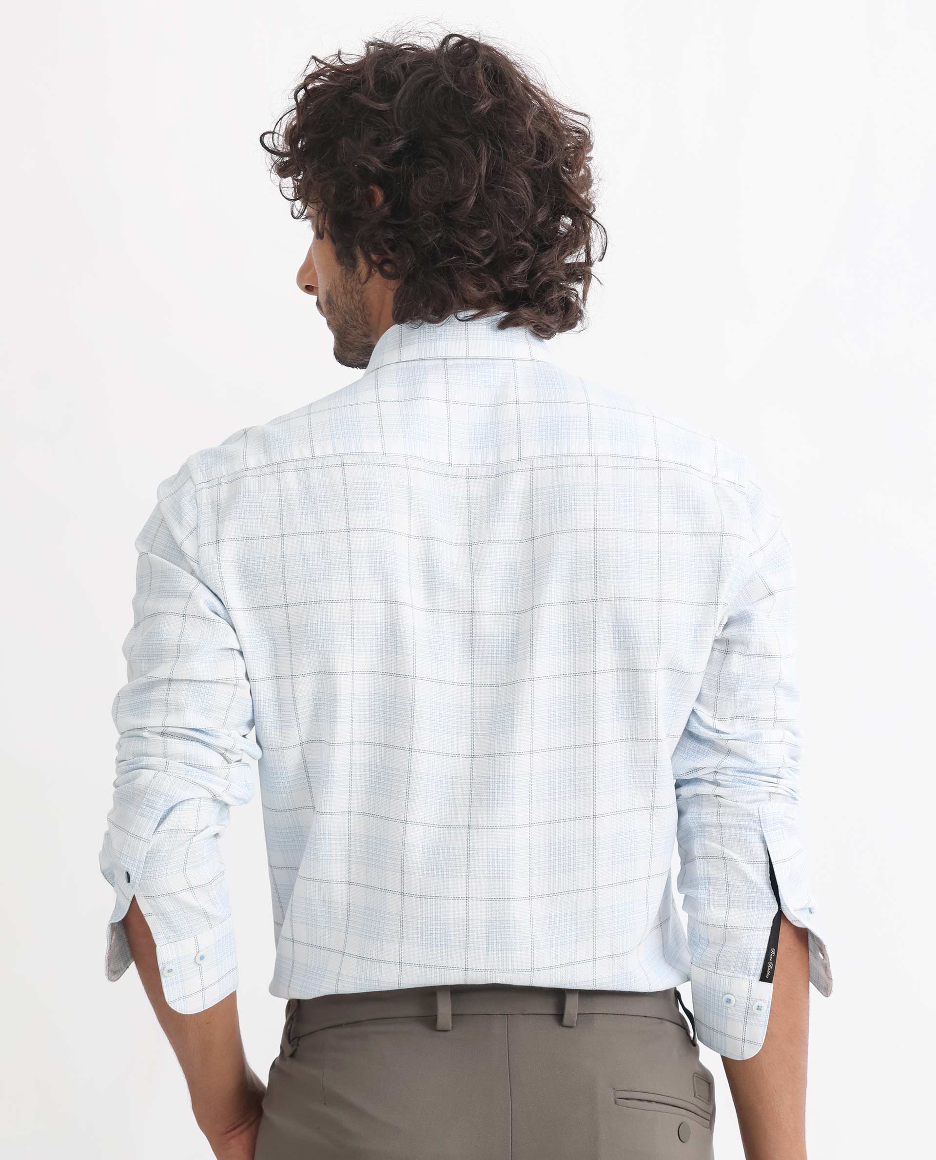 Rare Rabbit Men's Foley Light Blue Cotton Checked Print Tailored Fit Full Sleeve Collared Shirt - Image 7