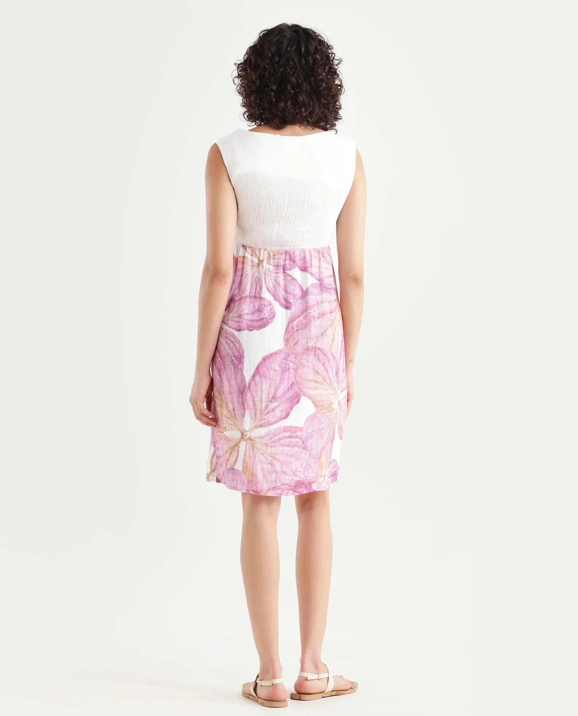 Rareism Women's Fopik Light Multi Cotton Crew Neck Floral Print Sleeveless Knee Length Fit And Flare Dress - Image 7