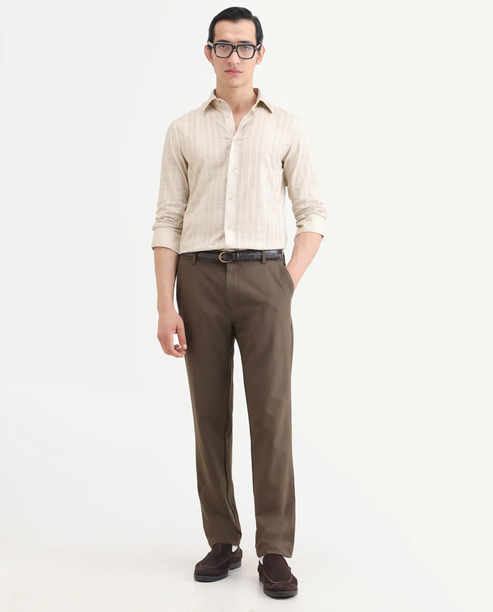 Rare Rabbit Men's Ford Beige Cotton Fabric Full Sleeve Spread Collar Regular Fit Checked Shirt - Image 2